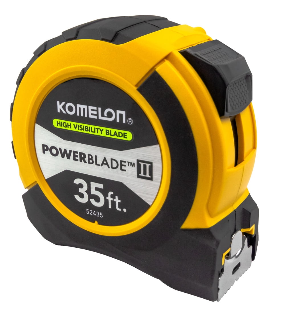 Komelon Powerblade II Professional Measuring Tape, Heavy-Duty Dual-Sided Blade (White/Black, 35 ft) l53os