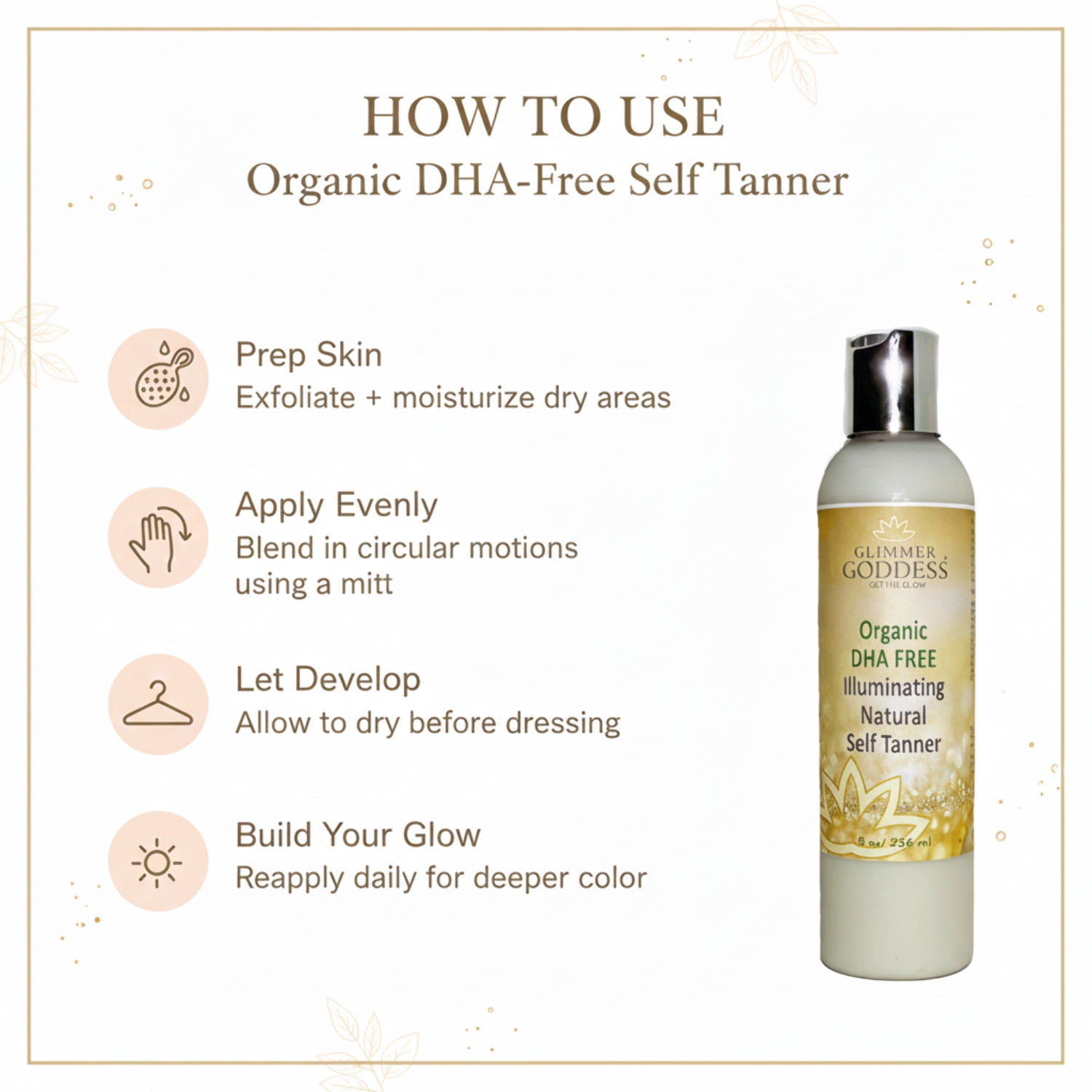 Glimmer Goddess Organic Self Tanner Lotion (Dark, 8 oz) yv7op