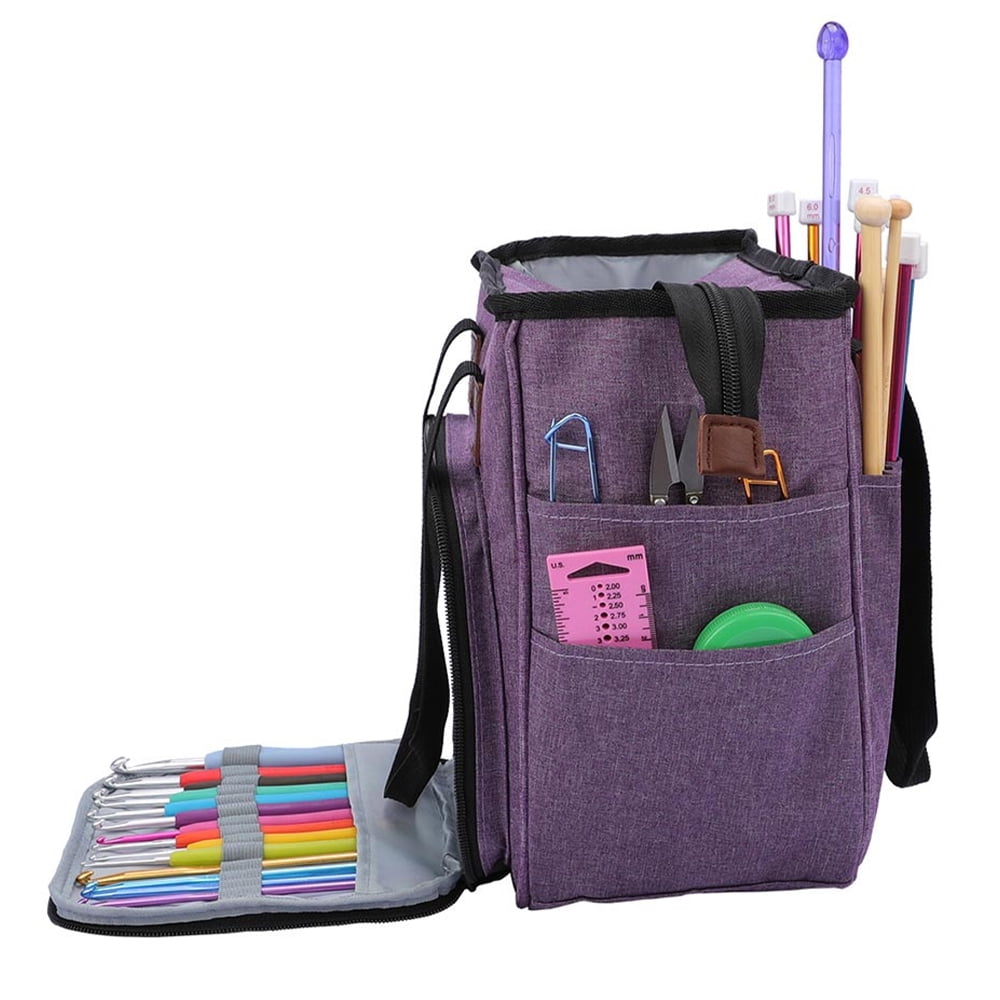 Jetcloudlive Yarn Storage Tote, Knitting Project Organizer Bag with Needle Compartments (Small, 5.7 in x 5.5 in) 6wxs1