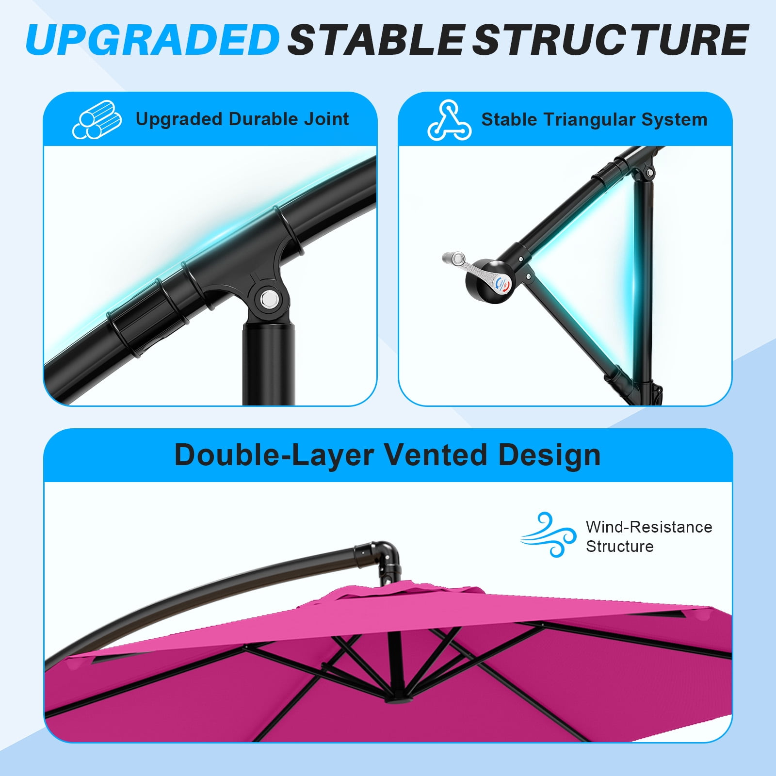 Easthome 10ft Offset Hanging Patio Umbrella with Tilt Adjustment and Wind Vent (Pink, 10 ft) x3qt1
