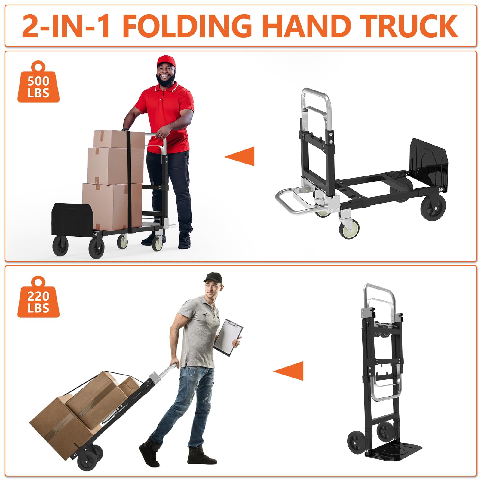 G TALECO GEAR 3-in-1 Convertible Hand Truck, Heavy-Duty Folding Dolly Cart with Telescopic Handle (Black, 580 lb Capacity) jc8te