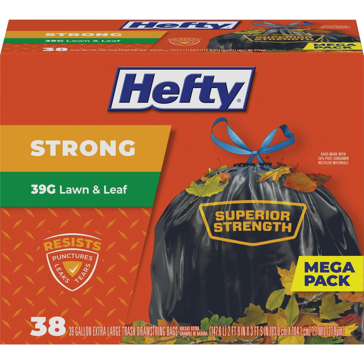 Hefty Strong Lawn & Leaf Trash Bags (Black, 39 Gallon, 38 Count) 10i9y