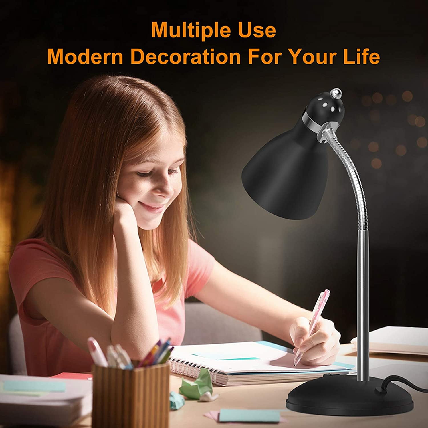 Lepower Metal Desk Lamp, Adjustable Gooseneck Reading Lamp for Home and Office (Black, 14.17 in) iqm71