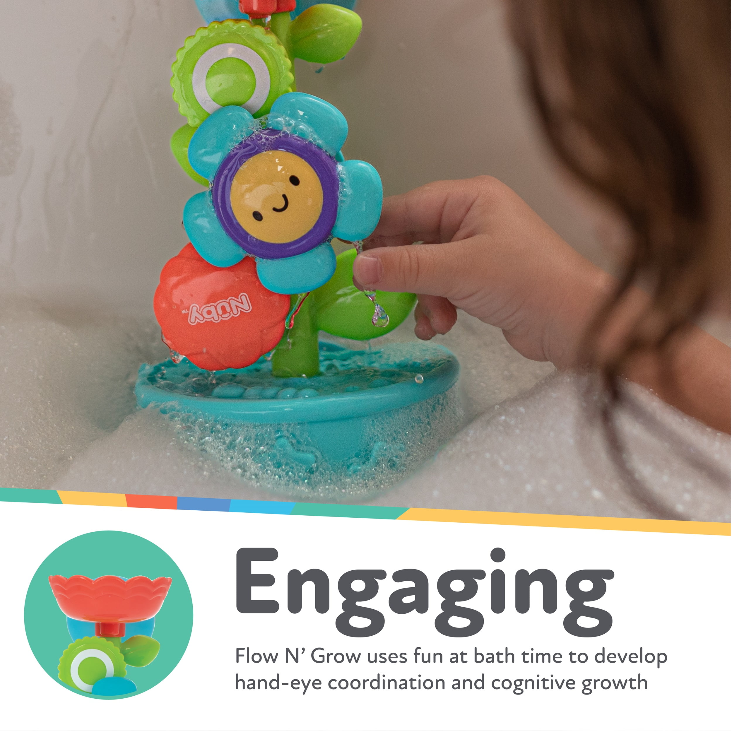 Nuby Flow N' Grow Flower Pot Bath Toy and Watering Set (Multicolor, 2 Piece) fgrql