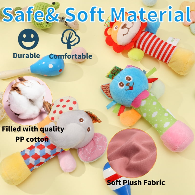 Kaboer Plush Animal Sensory Rattle Toy Set (3 Pack) h5g8u
