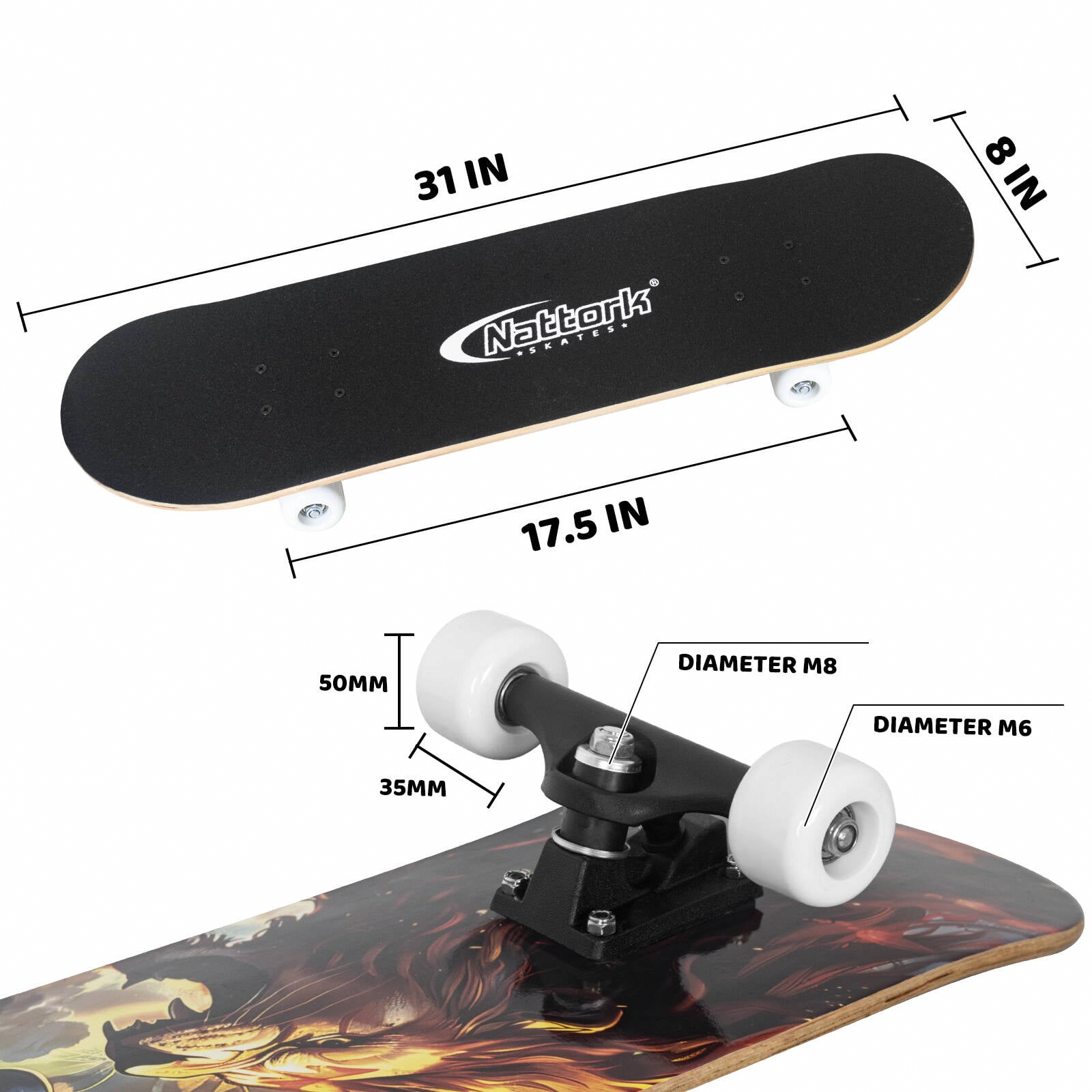 MammyGol 31 Inch Standard Skateboard (9-Layer Canadian Maple Deck, ABEC-7 Bearings, Complete Trick Board for Beginners) mljt5