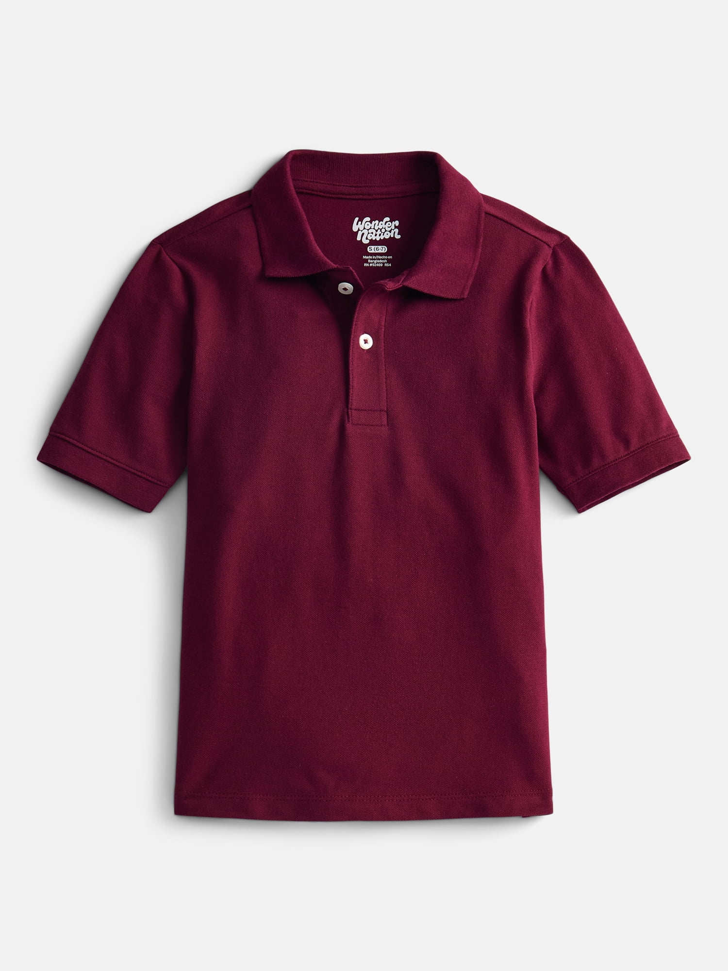 Wonder Nation Boys School Uniform Pique Polo Shirt Short Sleeve (Red, Size 4-18) 9ks9y