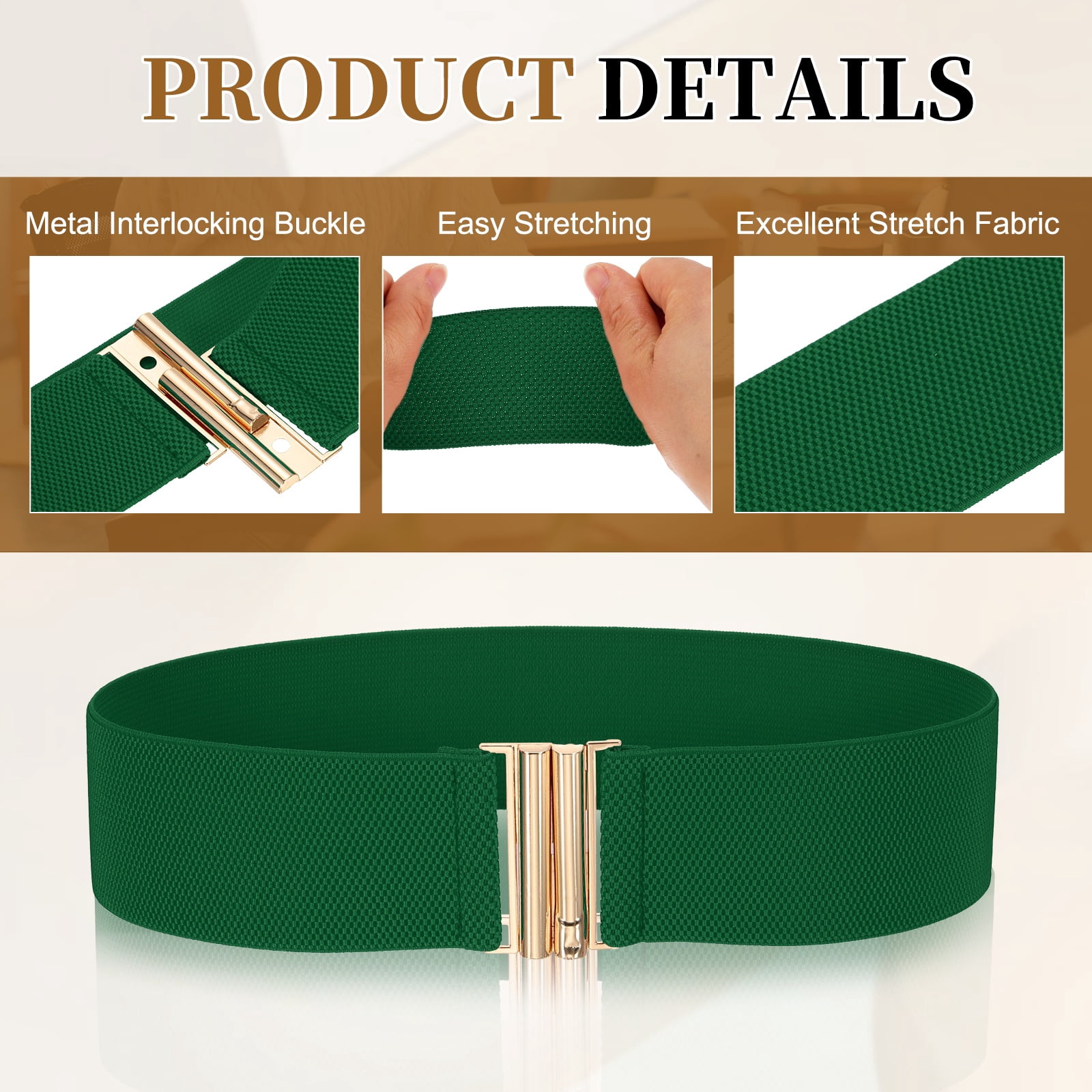Uxcell Wide Elastic Belt for Women, Vintage Stretchy Waistband with Square Metal Buckle (Green, 26.7 in to 32.7 in) ksv8o