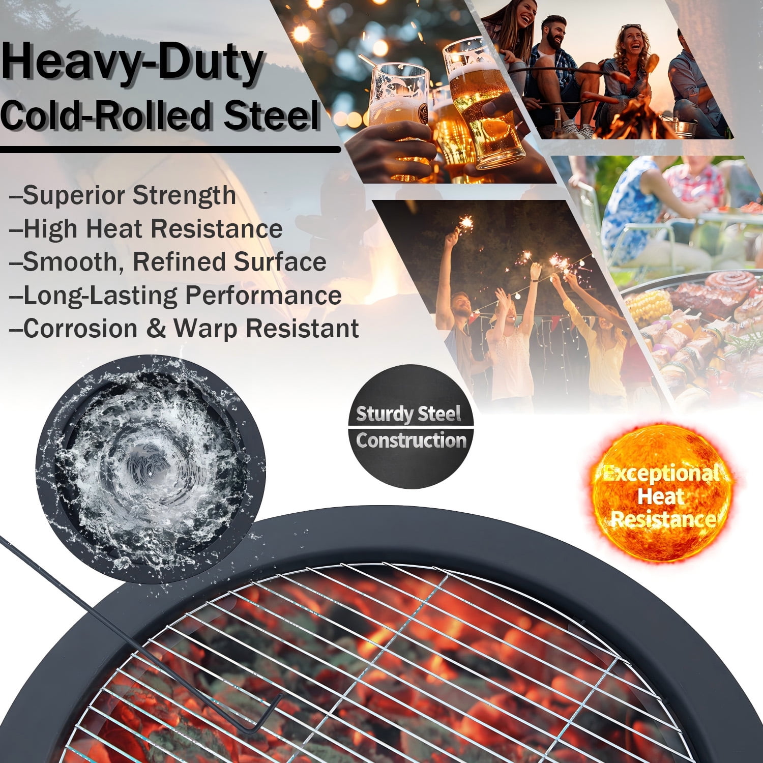 VAJIAZA Foldable Outdoor Fire Pit Table, Heavy-Duty Cold-Rolled Steel BBQ Grill with Accessories (Black, 52 in) yd8wc