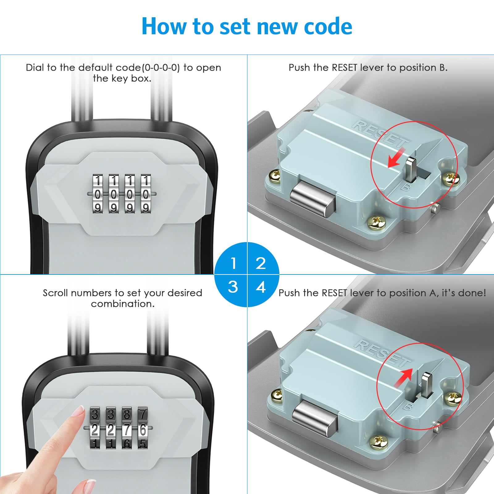 AMIR Key Lock Box with Removable Shackle, 4-Digit Combination Security Storage for Home and Garage (Silver) csart - Image 9