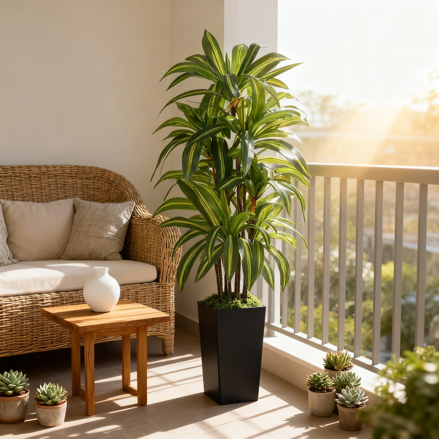 NOVAROOT Artificial Dracaena Tree, Faux Tropical Floor Plant with Black Planter (5 ft) 4hxx9