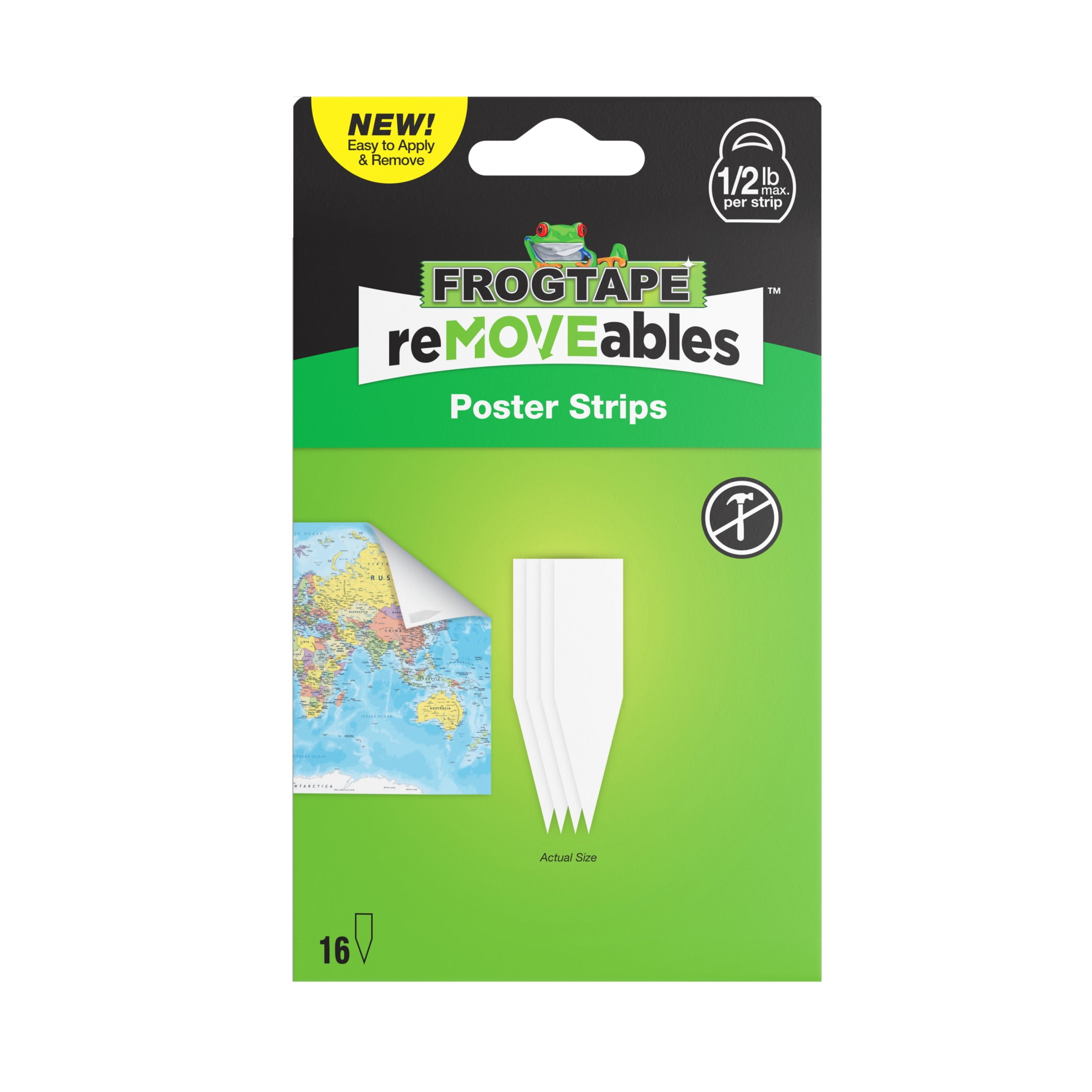 FrogTape reMOVEables Poster Strips, Damage-Free Mounting Adhesive for Wall Decor (White, 16 Count) np02k
