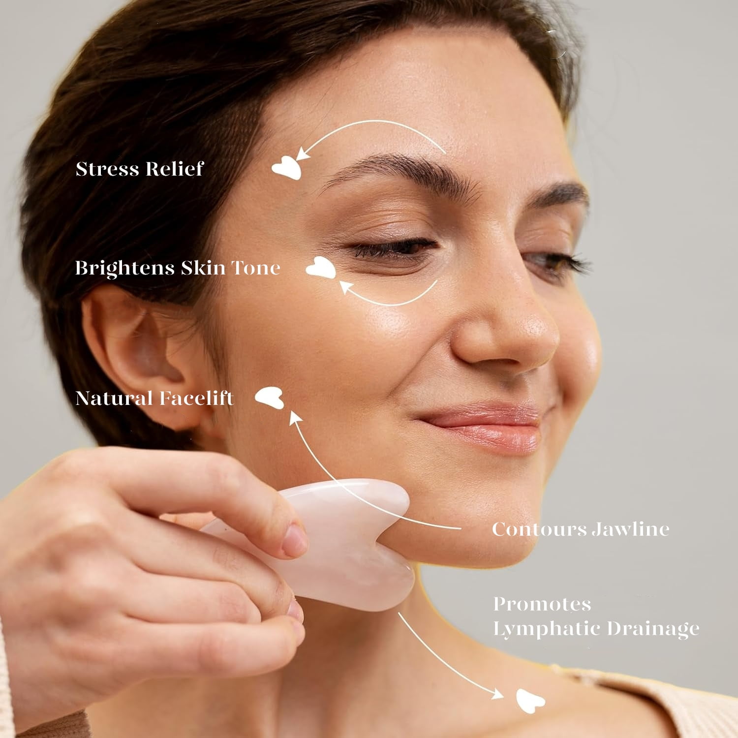 Beakey Jade Roller and Gua Sha Set, Natural Stone Facial Massage Tool for Skin Toning and Puffiness Relief (Pink, 2 Piece Set) v1eny