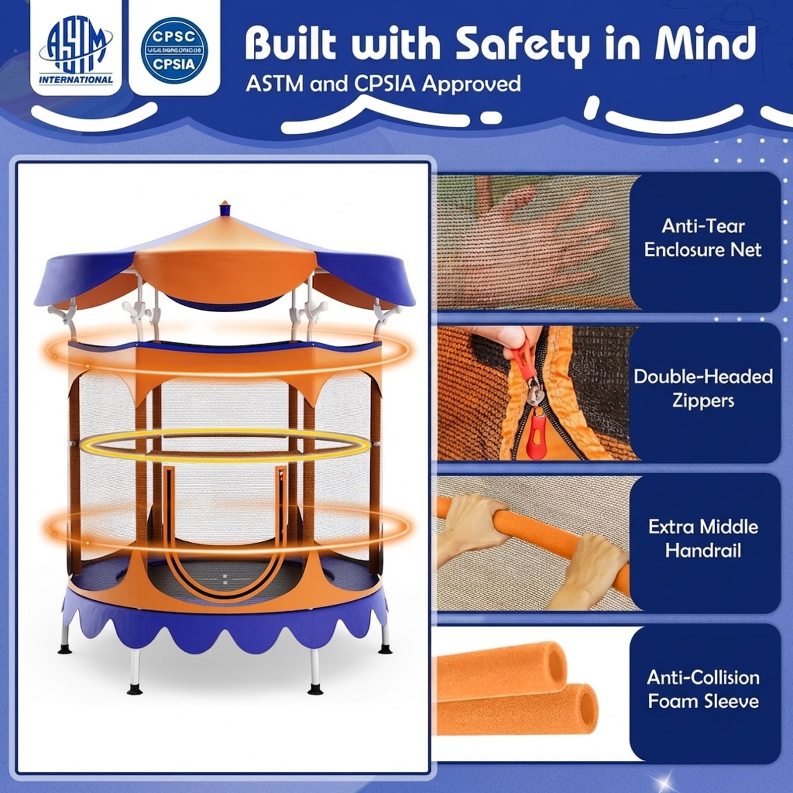 Redsmile 64 Inch Kids Trampoline with Detachable Canopy and Safety Enclosure Net (Orange, 64 in) kq0mu