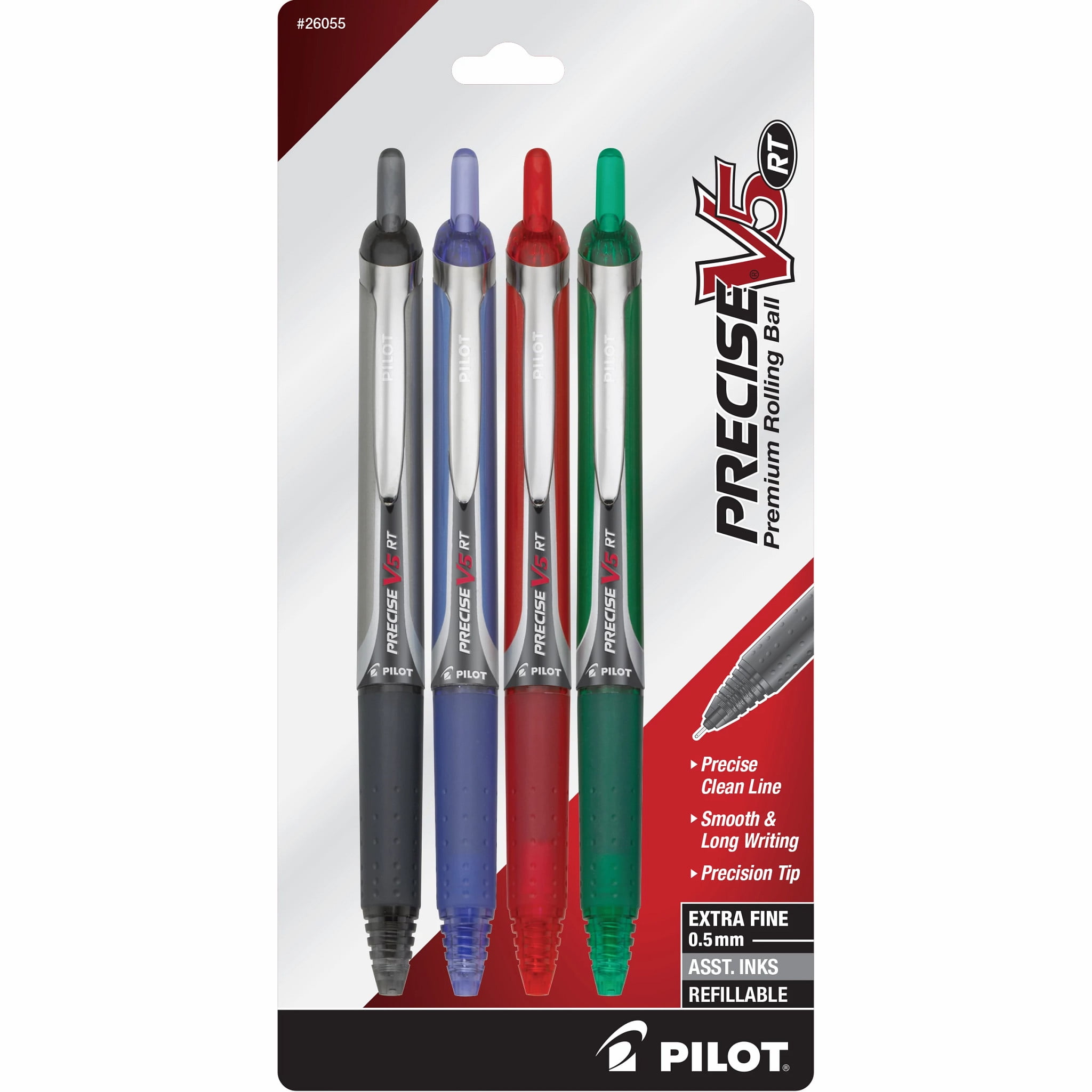 Pilot Precise V5 RT Retractable Rolling Ball Pens (Red, 4 Count) zcilb