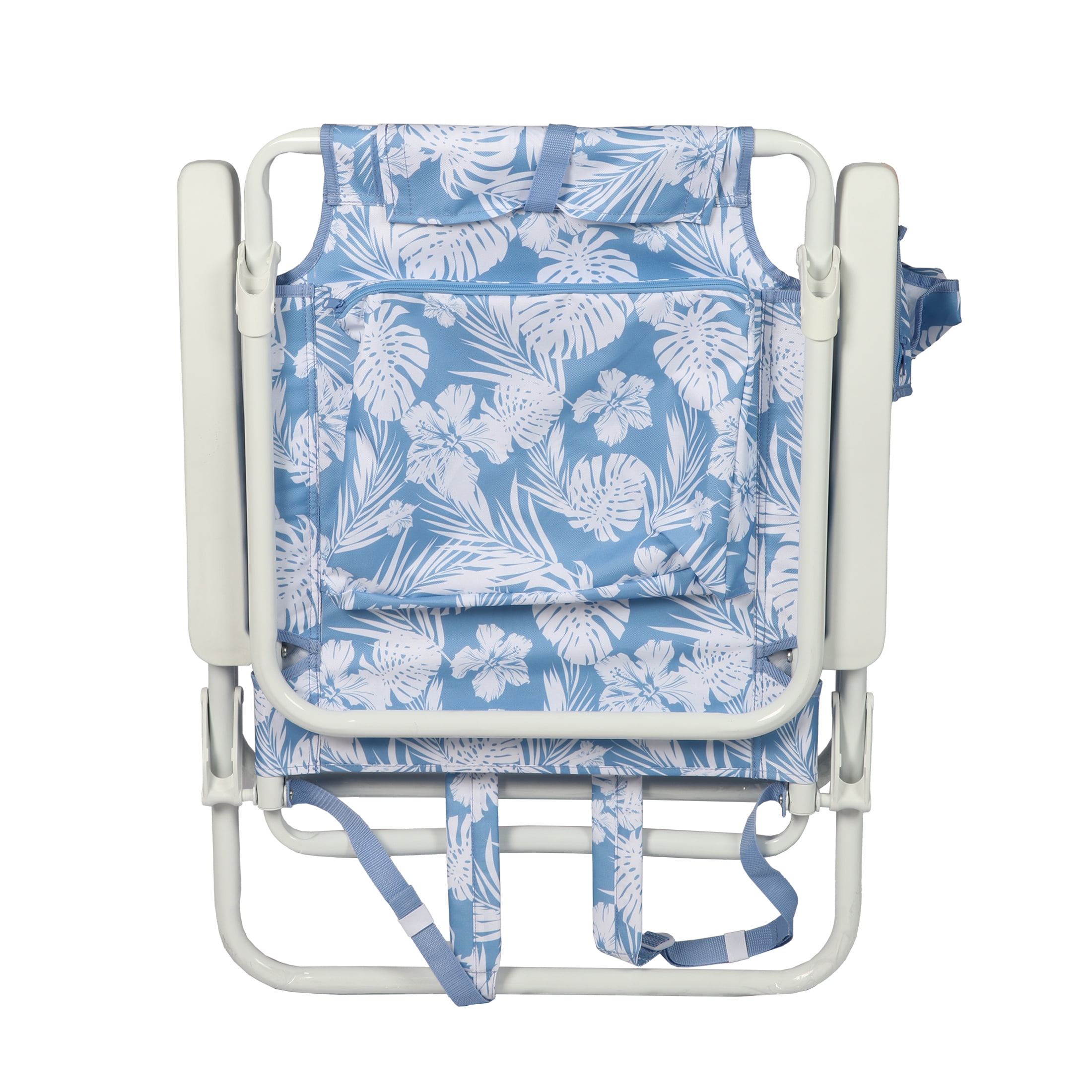 Mainstays Oversized Reclining Beach Chair with Backpack Straps (Blue Palm Print, 25 in x 25 in x 35 in) spxm6