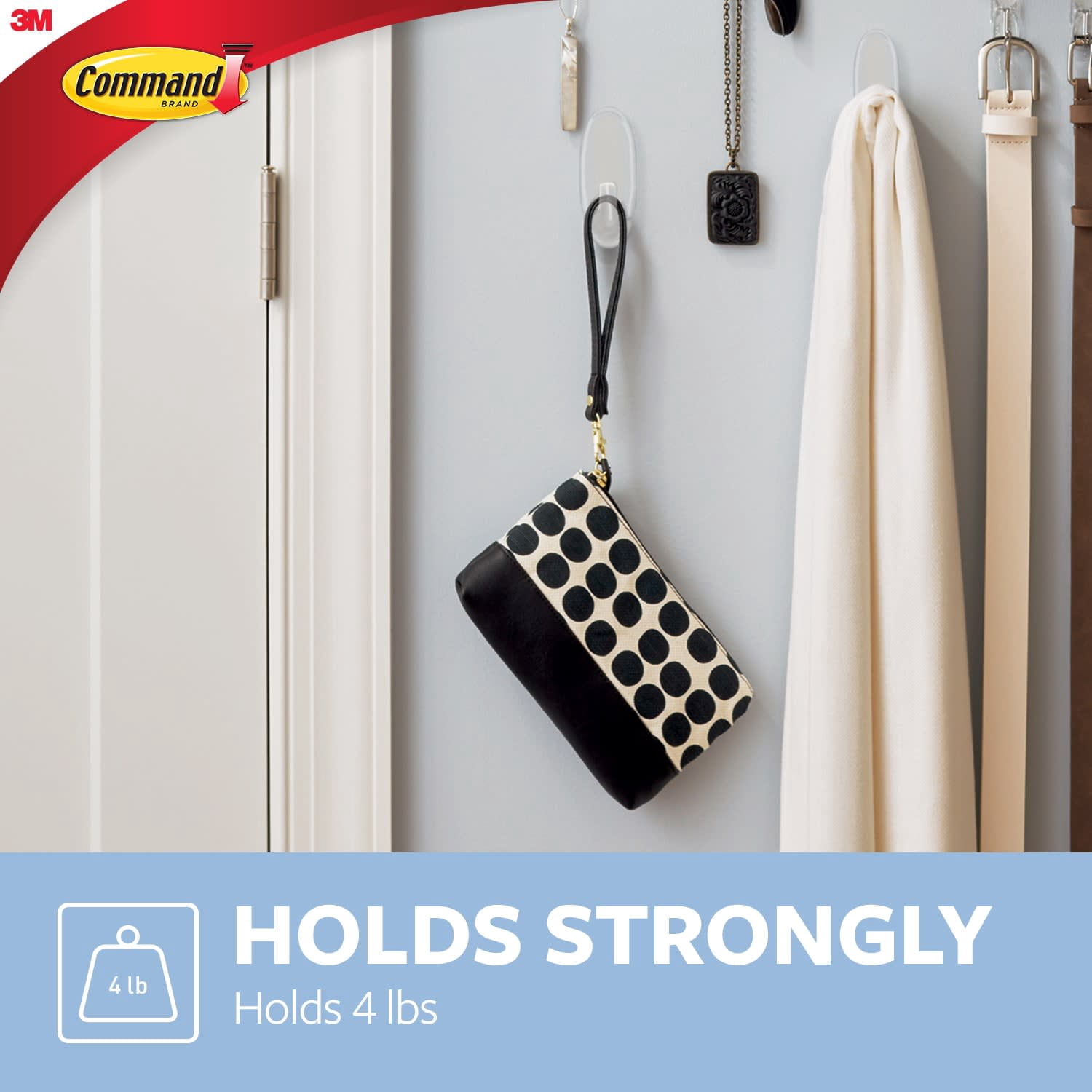Command Large Clear Adhesive Wall Hook with Clear Strips (Clear, 1 Hook, 2 Strips) mr37a