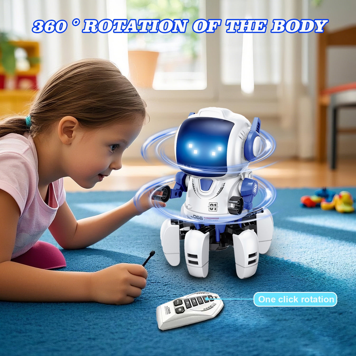 Lvelia Intelligent Programmable RC Robot Toy, Interactive Walking Dancing Smart Robot with LED Eyes and Remote Control (White) 95pet