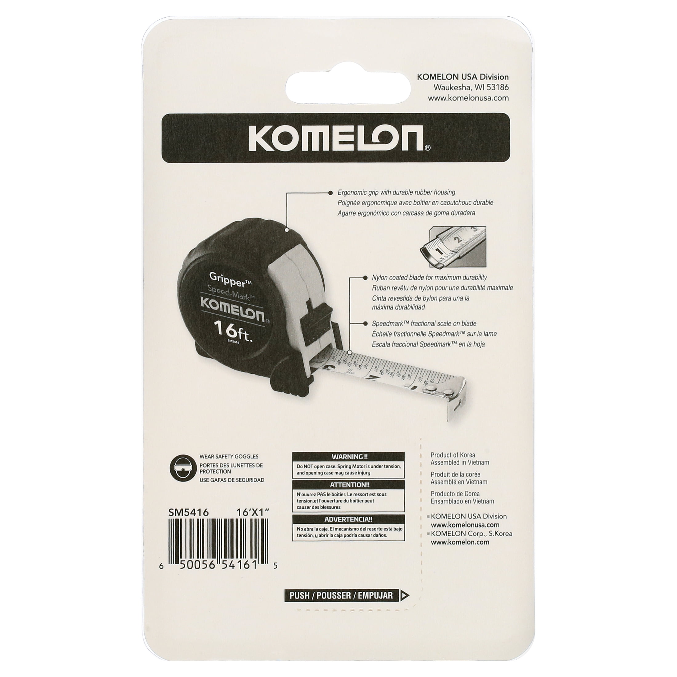 Komelon Speedmark Gripper Tape Measure with Glare-Resistant Blade (White, 16 ft) axihj