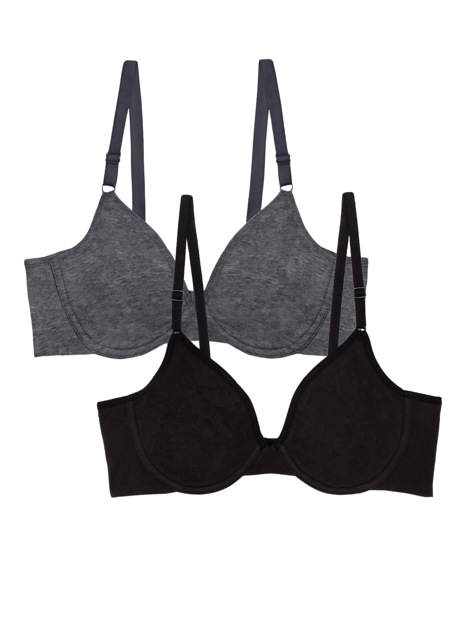 Fruit of the Loom Women's Unlined Underwire Cotton Stretch Bra (Black, 2-Pack) rsdub