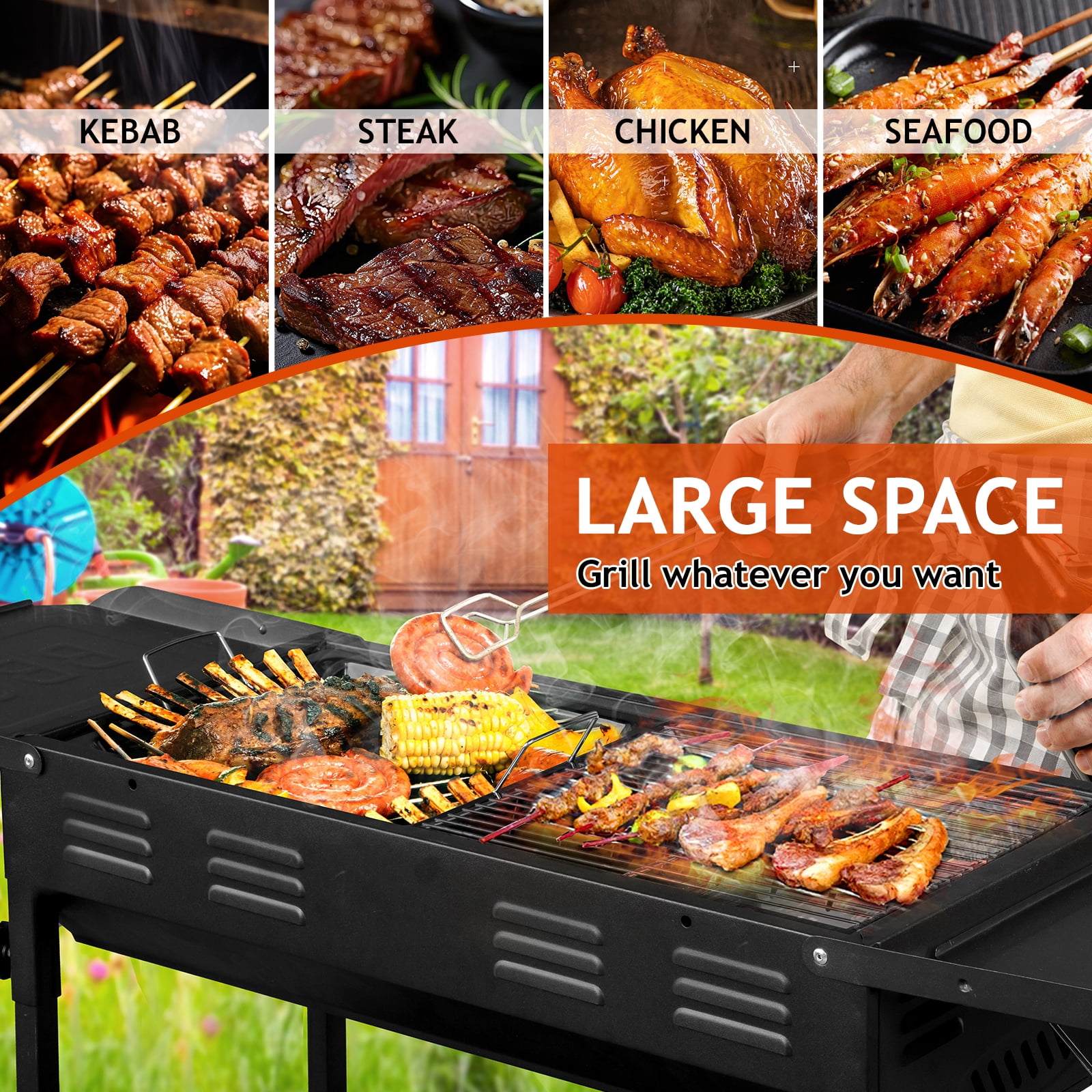 General Portable Charcoal Grill, Foldable Hibachi Barbecue Grill for Camping and Backyard (Black, 17 in x 11 in) iv7uf