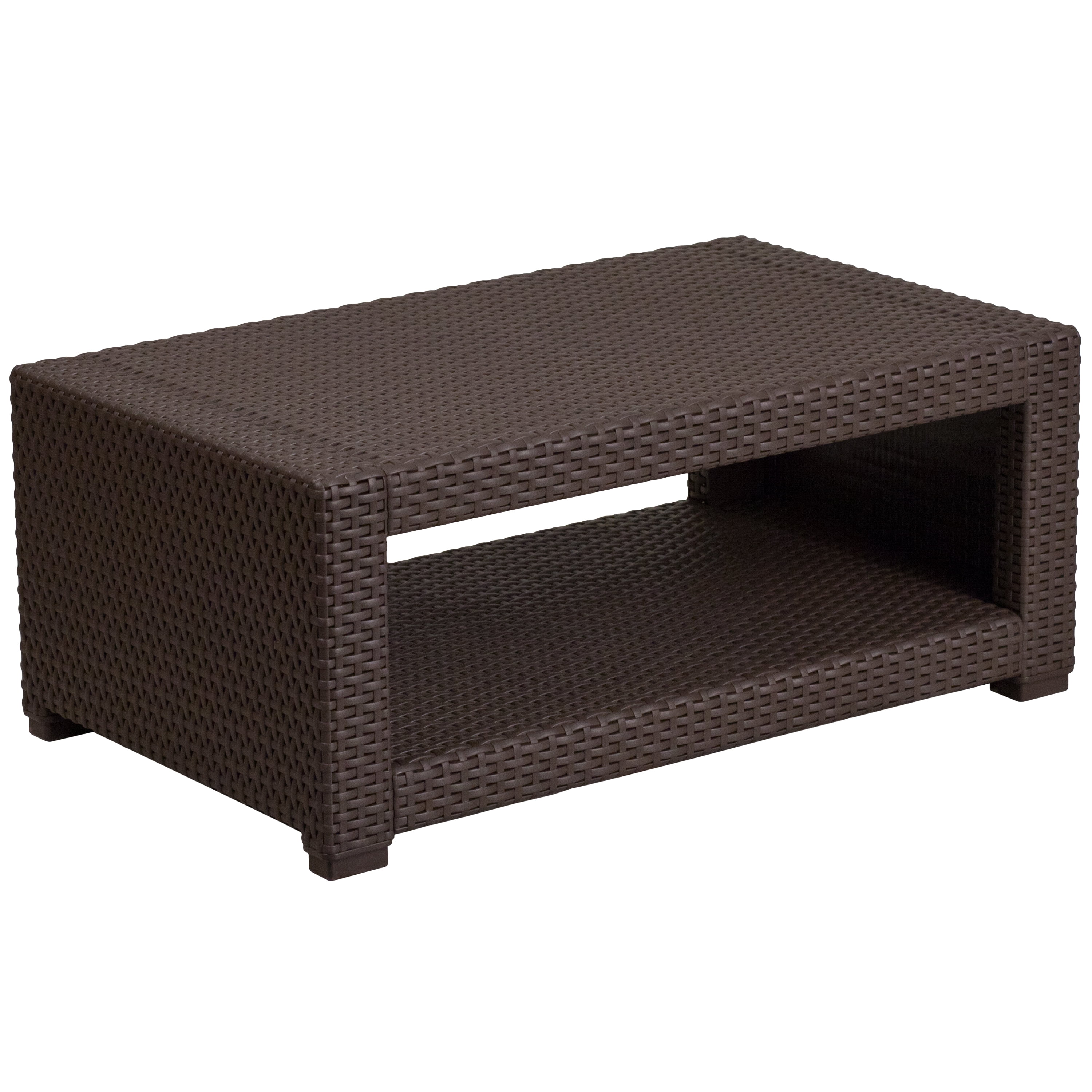 Flash Furniture Seneca 4 Piece Outdoor Faux Rattan Patio Conversation Set (Chocolate Brown, 4-Piece Set) q1jju