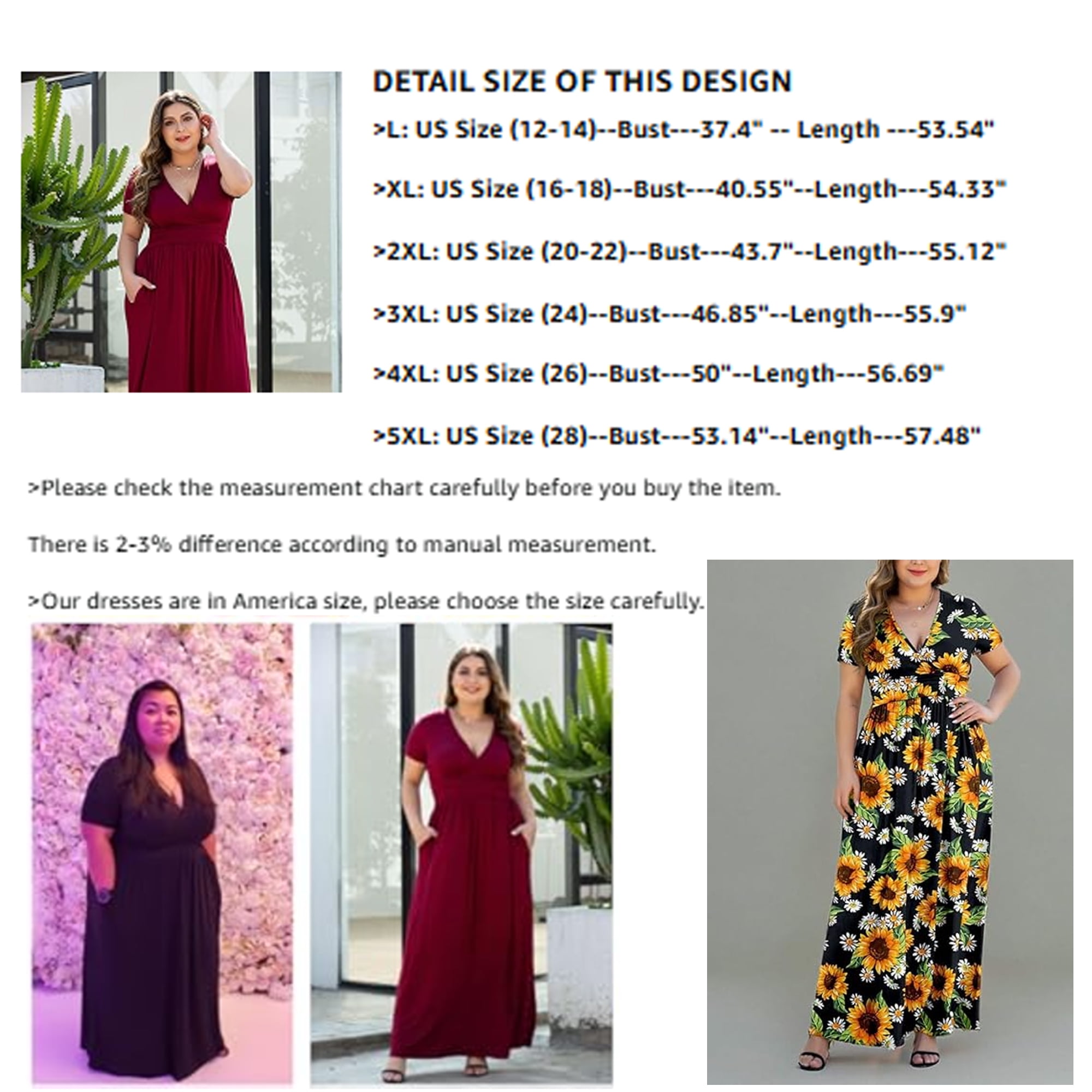 Aiyino Women's Plus Size Casual Maxi Dress with Pockets (Black, 3XL) jll73