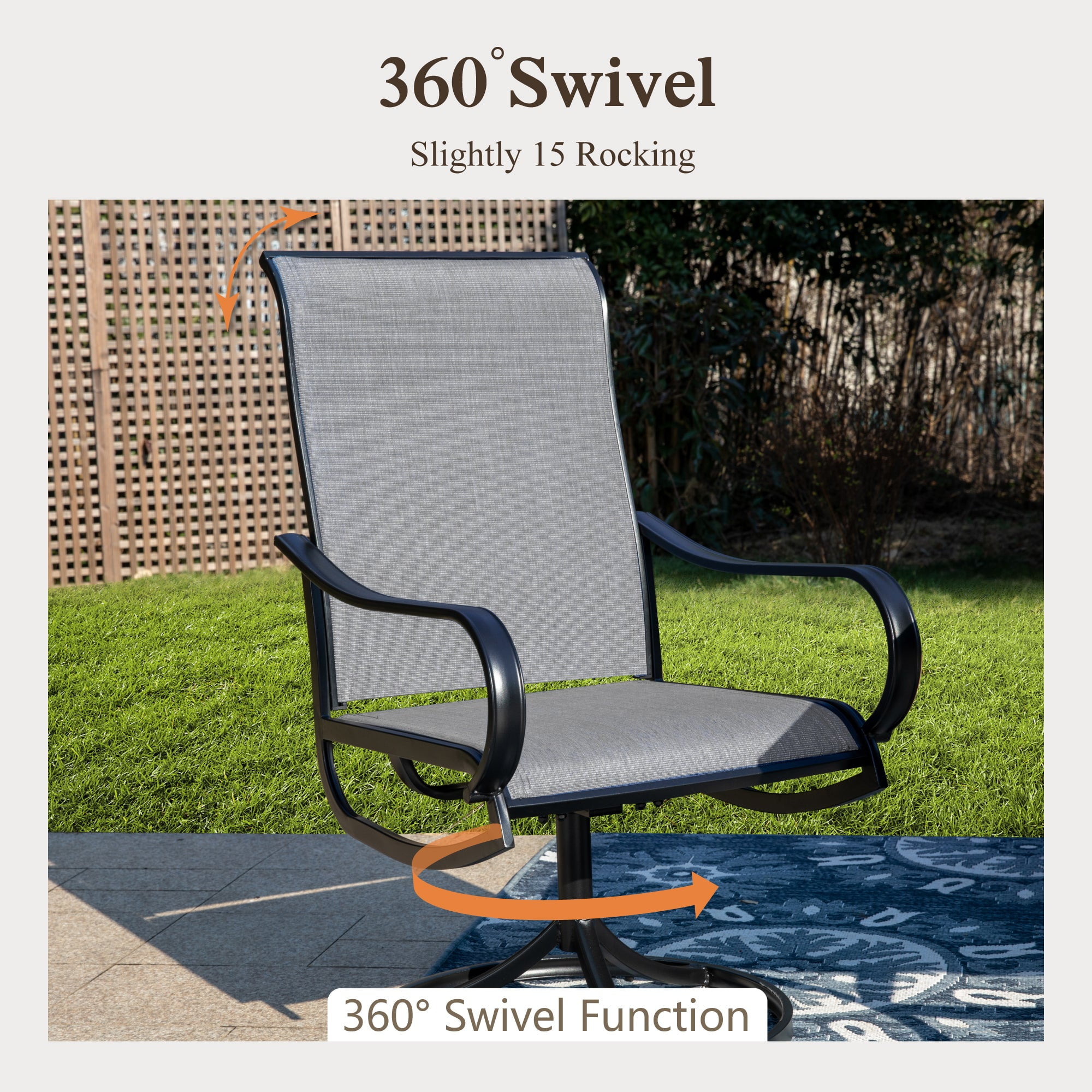 Sophia & William 7 Piece Outdoor Patio Dining Set with Swivel Textilene Chairs and Metal Table (Gray, 7 Piece Set) p89dj