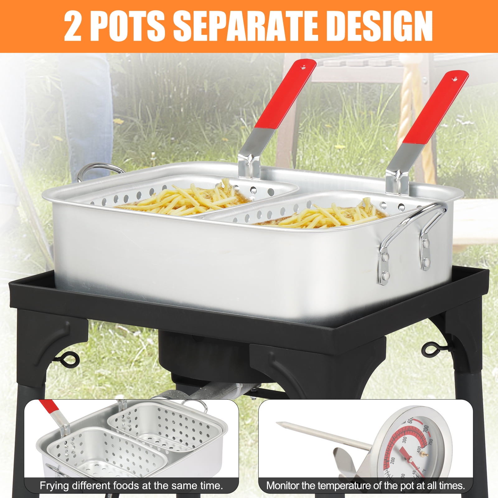 GoDecor Outdoor Propane Deep Fryer with Pot and 2 Inner Baskets (Silver, 18 qt) 27sk8