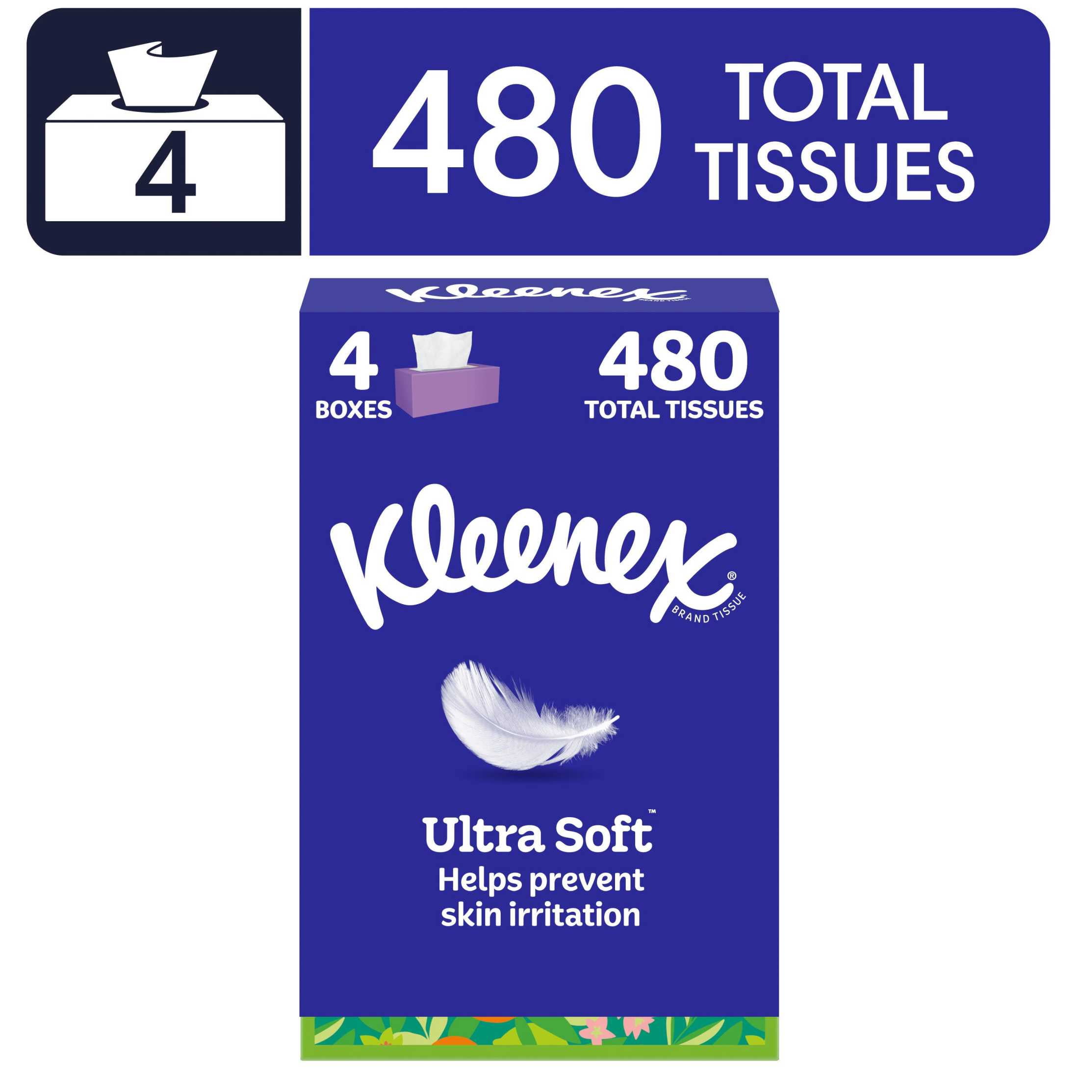 Kleenex Ultra Soft 3-Ply Facial Tissues (White, 4 Pack, 480 Total Tissues) dwq03