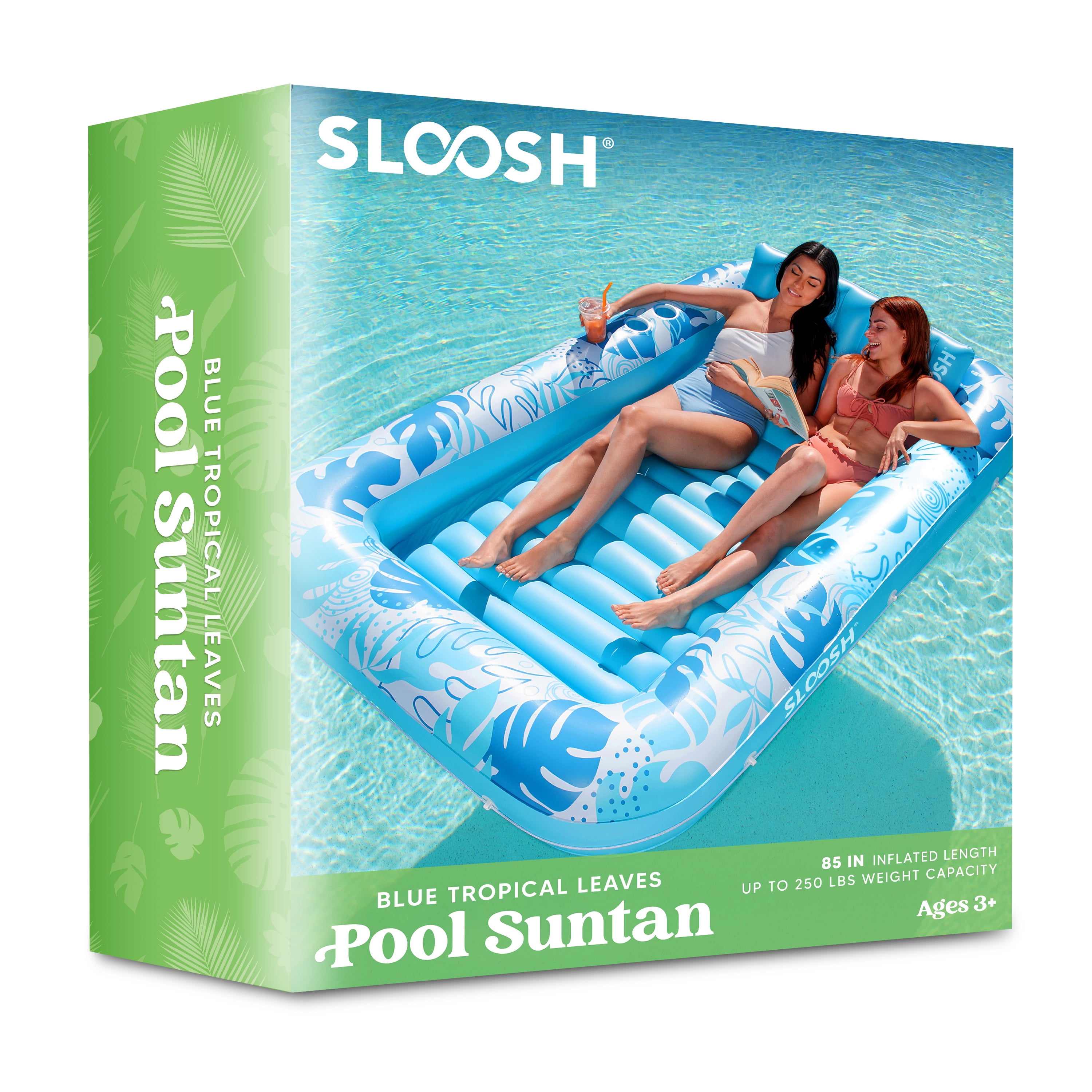 SLOOSH Inflatable Tanning Pool Lounger Float, Extra Large Suntan Bed for Adults (Blue, 85 in x 57 in) g1yek