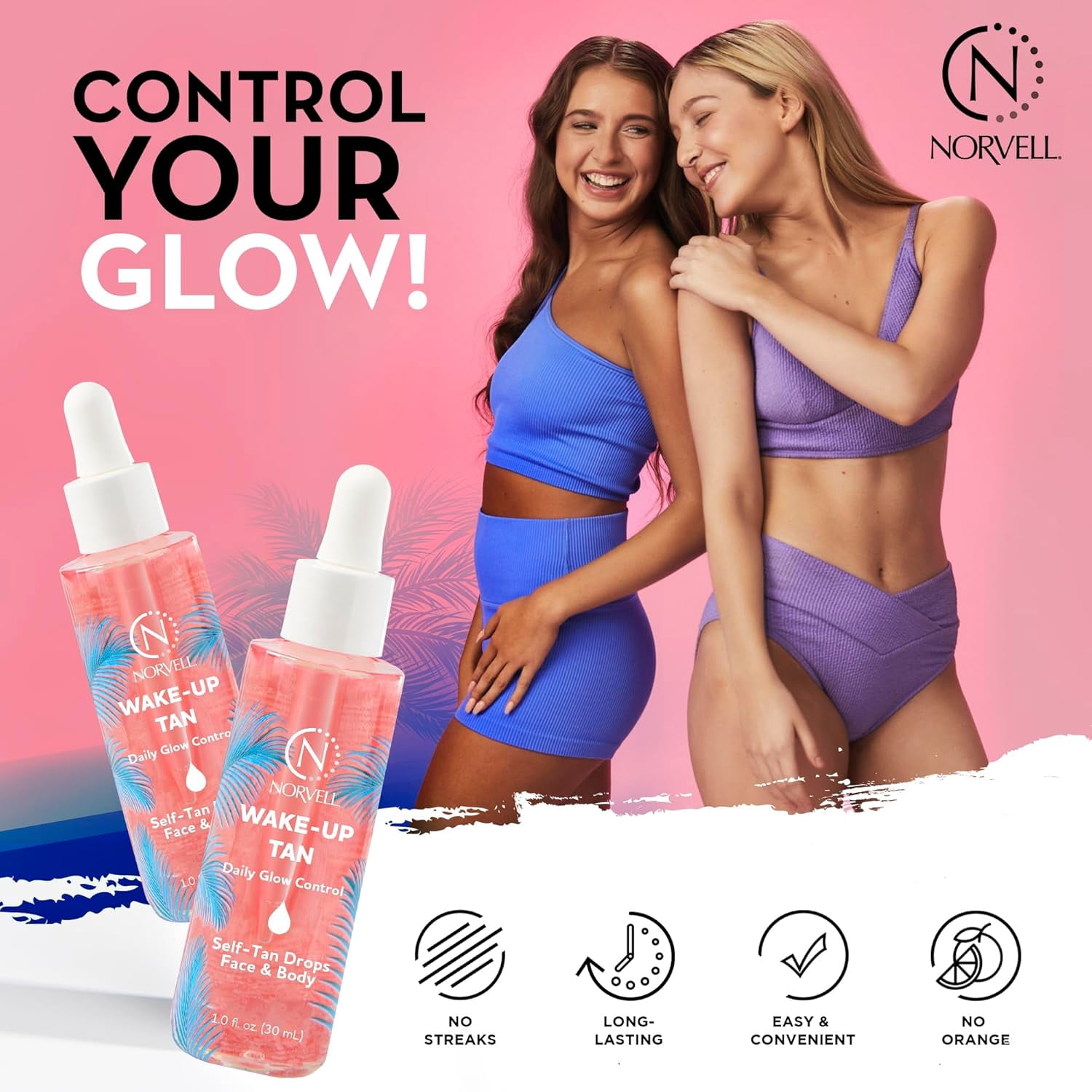 Norvell Wake-Up Tan Self-Tanning Drops Gradual Glow Face and Body (Clear, 1.0 fl oz) umo6y