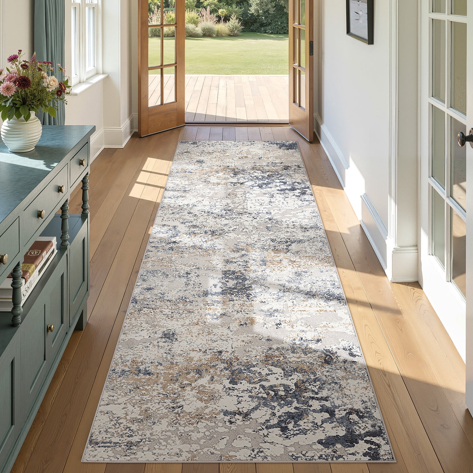 Toyoso Modern Abstract Runner Rug, Washable Non-Slip Area Rug for Kitchen and Hallway (Blue Beige, 2 ft x 8 ft) bn7ou