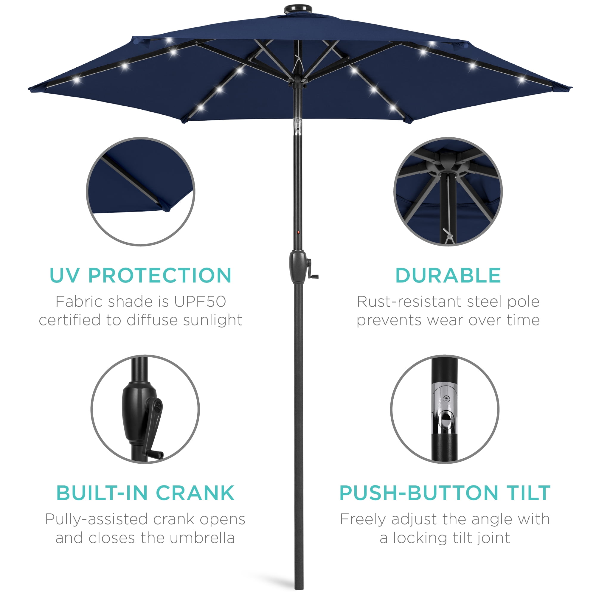 Best Choice Products Solar LED Patio Umbrella with Tilt and Crank (Navy Blue, 7.5 ft) v2i61