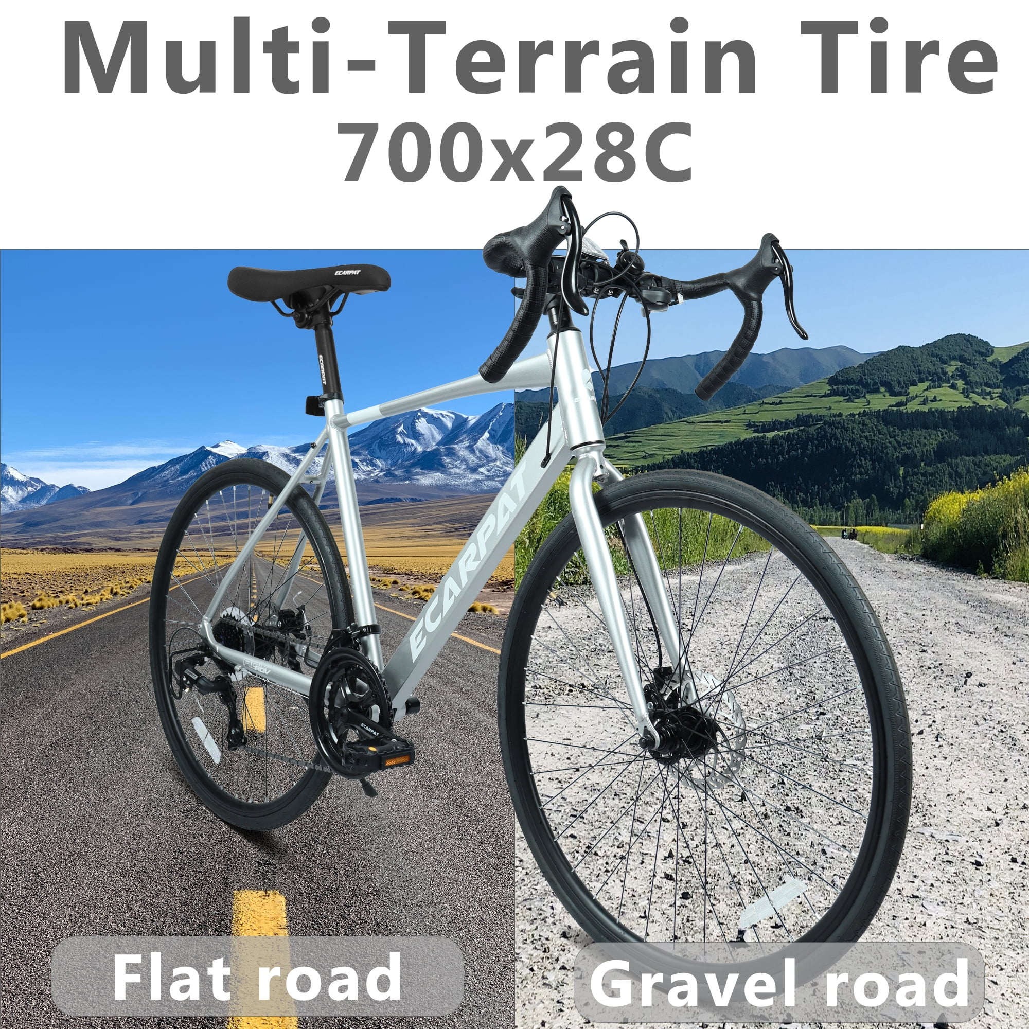 Harmie 700C Road Bike with Lightweight Aluminum Frame, 16-Speed Drivetrain and Disc Brakes (Silver, 20 in Frame) cyzhx