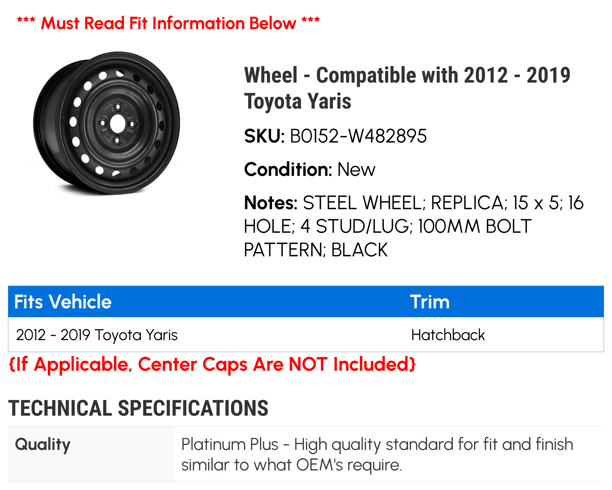 Action Crash Parts Replacement Wheel for Toyota Yaris (Black, 15 in) yigo5
