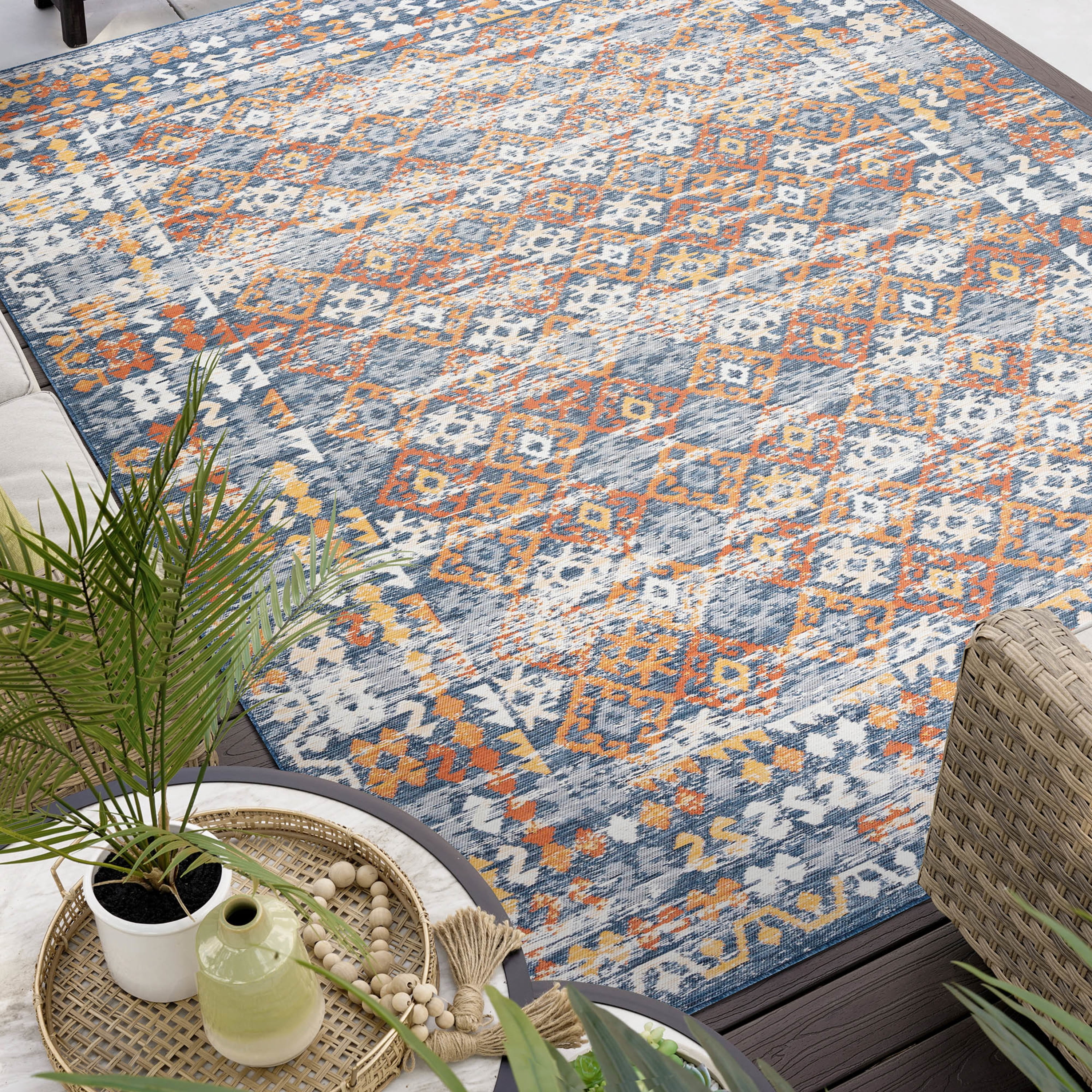 Bliss Rugs Moroccan Indoor Outdoor Area Rug, Fade Resistant Patio and Deck Decor (Multi-Color, 5 ft 3 in x 7 ft 3 in) z6ltx