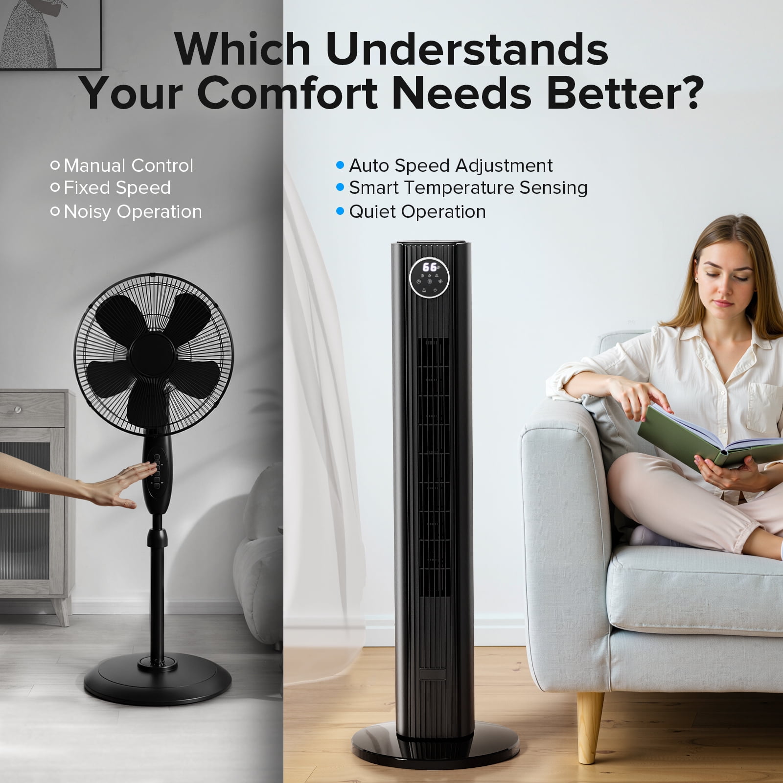 KissAir 35 in Bladeless Tower Fan, Quiet Oscillating Cooling Fan with Remote Control (Black, 35 in) 4tgp6