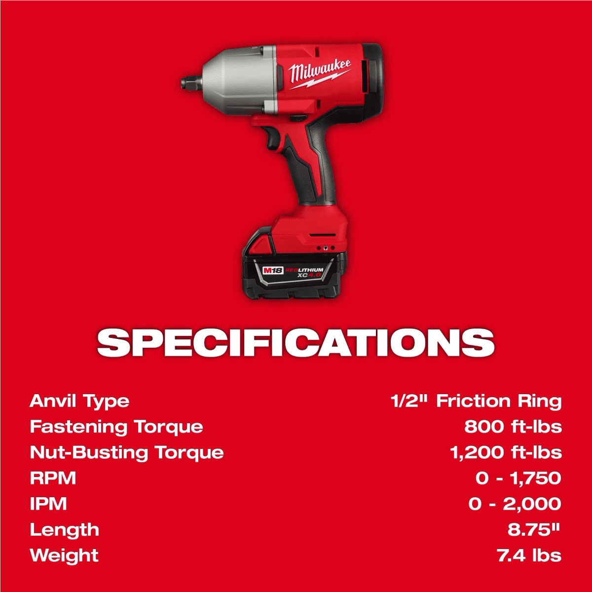 Milwaukee 18V Cordless Impact Wrench with 1/2 in Friction Ring (Black, 1/2 in) 30kmy