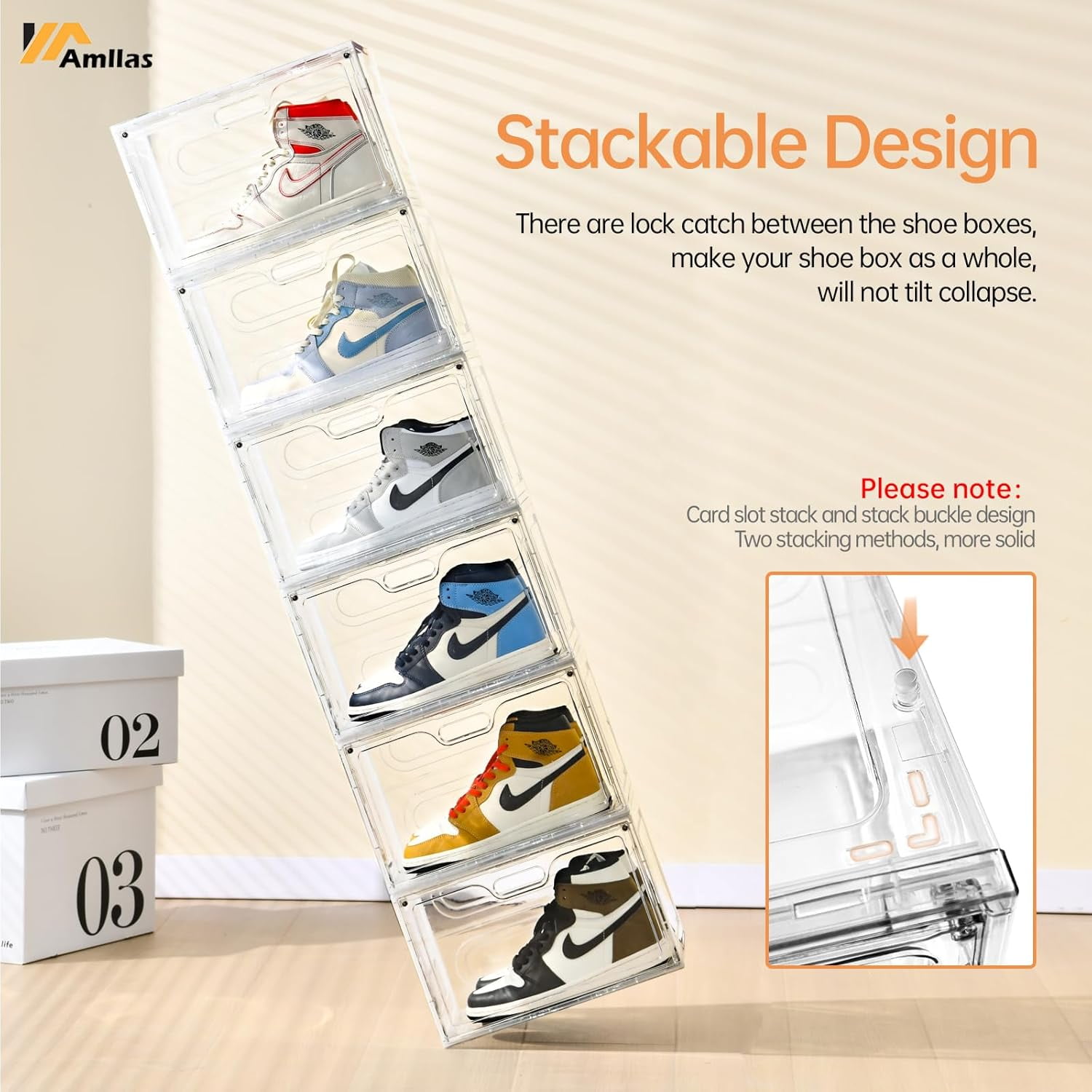Generic Shoe Storage Organizer Clear Plastic Stackable Containers with Magnetic Lids (8 Pack, 13.4 in x 10.6 in x 8.3 in) 3ebjf