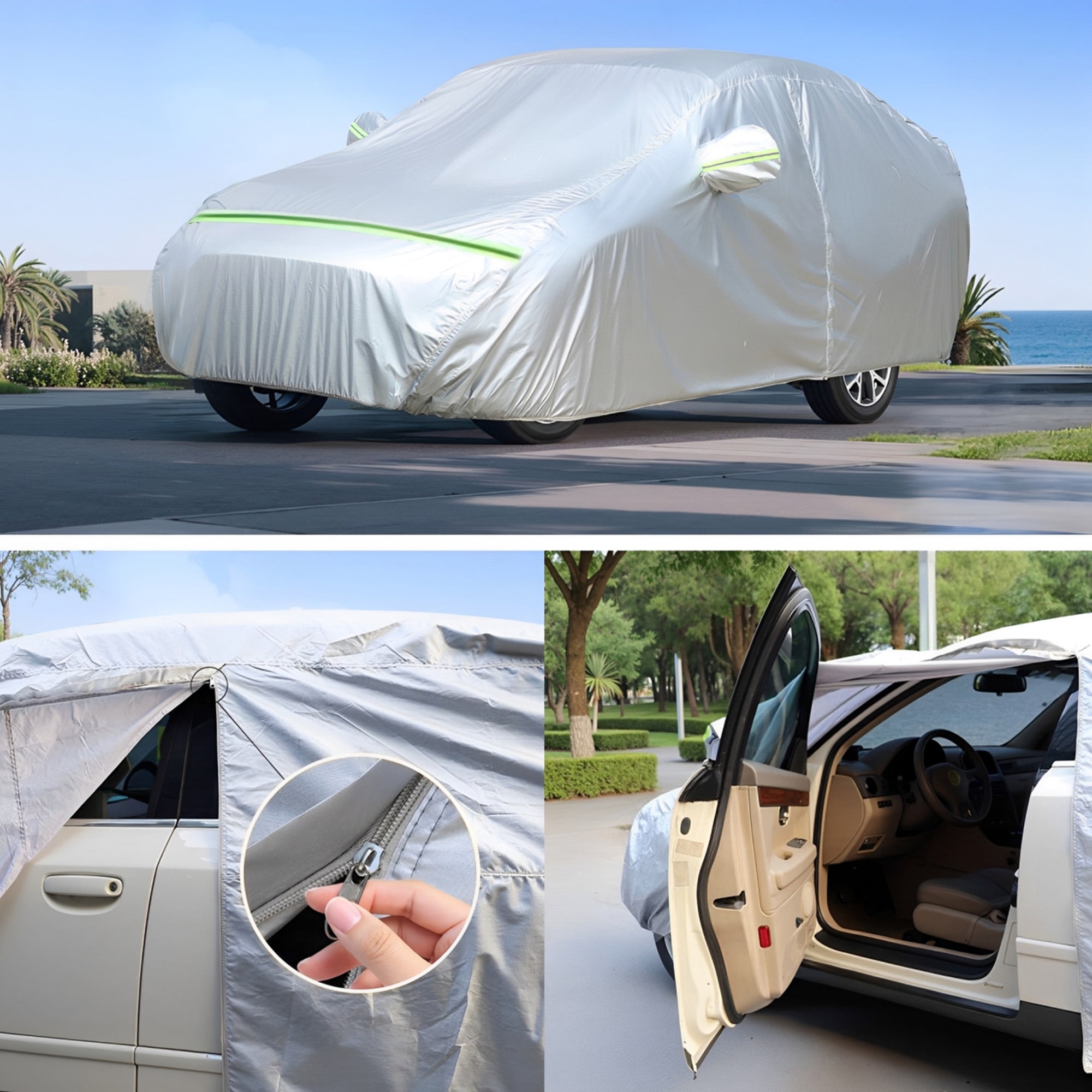 Floray All-Weather Waterproof Car Cover with Zipper Door (Silver, 193 in L x 59 in W x 47 in H) 7gidv