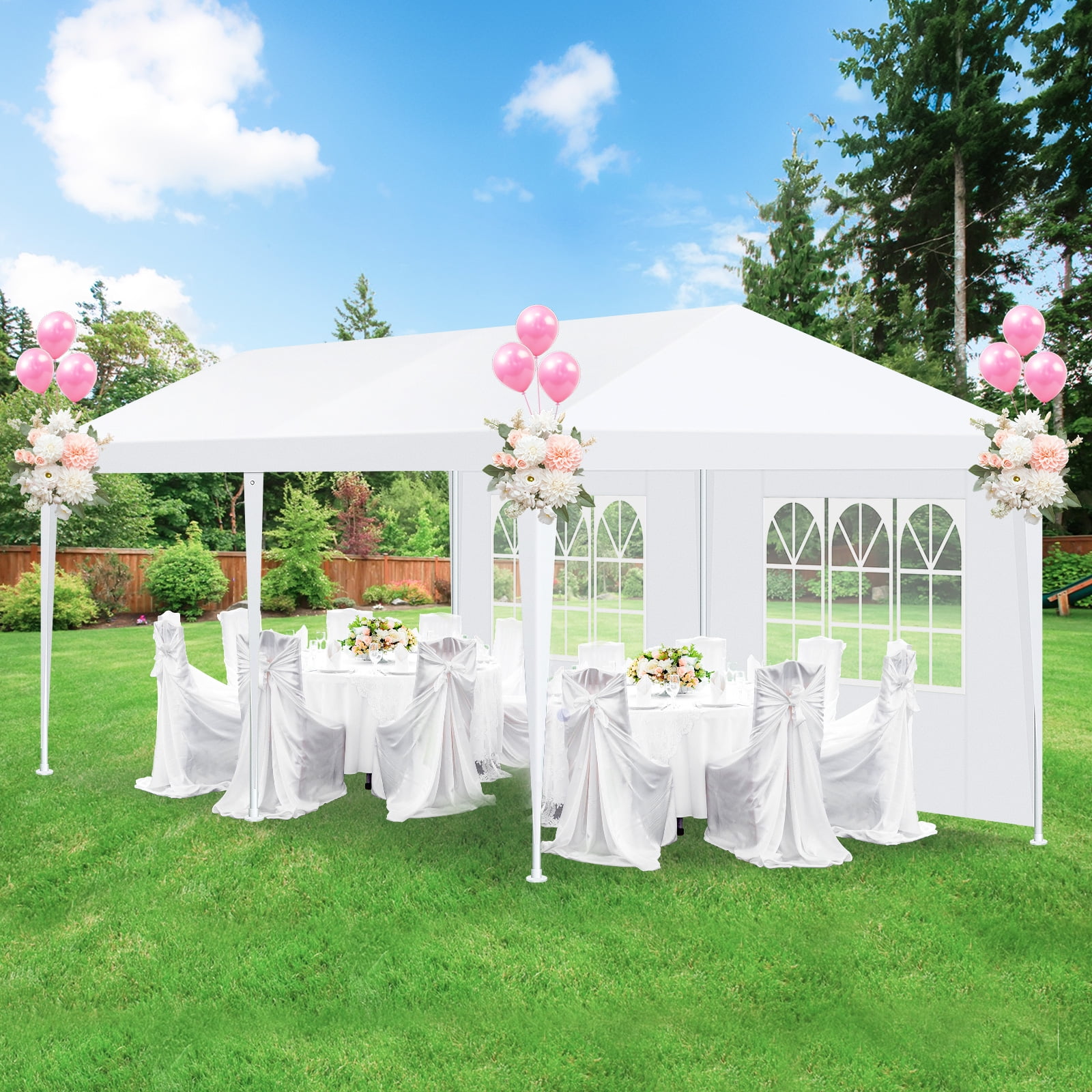 Hoteel 10x20 ft Party Tent Canopy with 6 Removable Sidewalls, Waterproof Outdoor Sun Shade for Weddings and Backyard Events (White, 10x20 ft) xv2ei