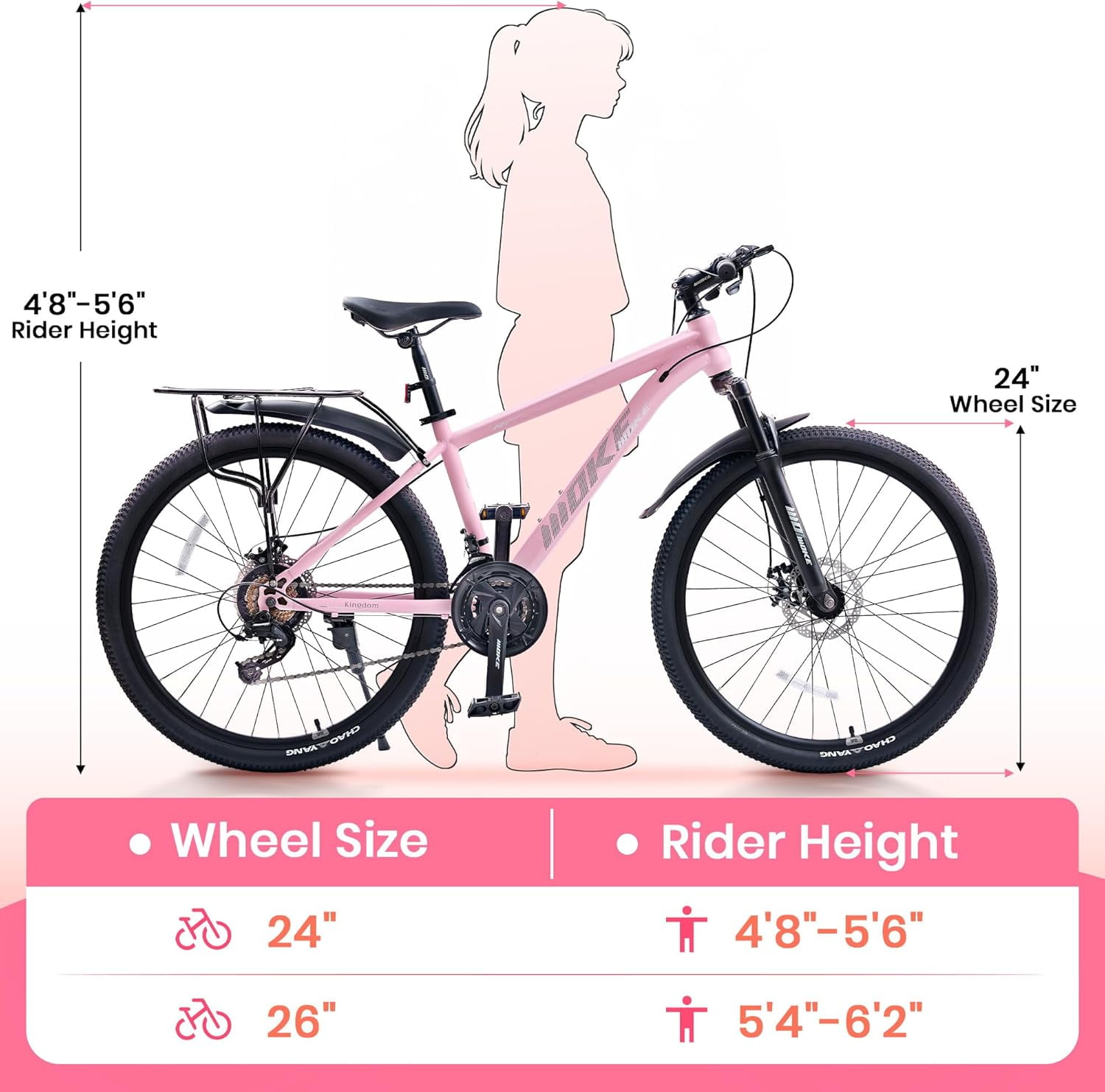 DEYGIA 24 Inch Mountain Bike with 21-Speed Drivetrain and Dual Disc Brakes (Pink, 24 in) i6kl3