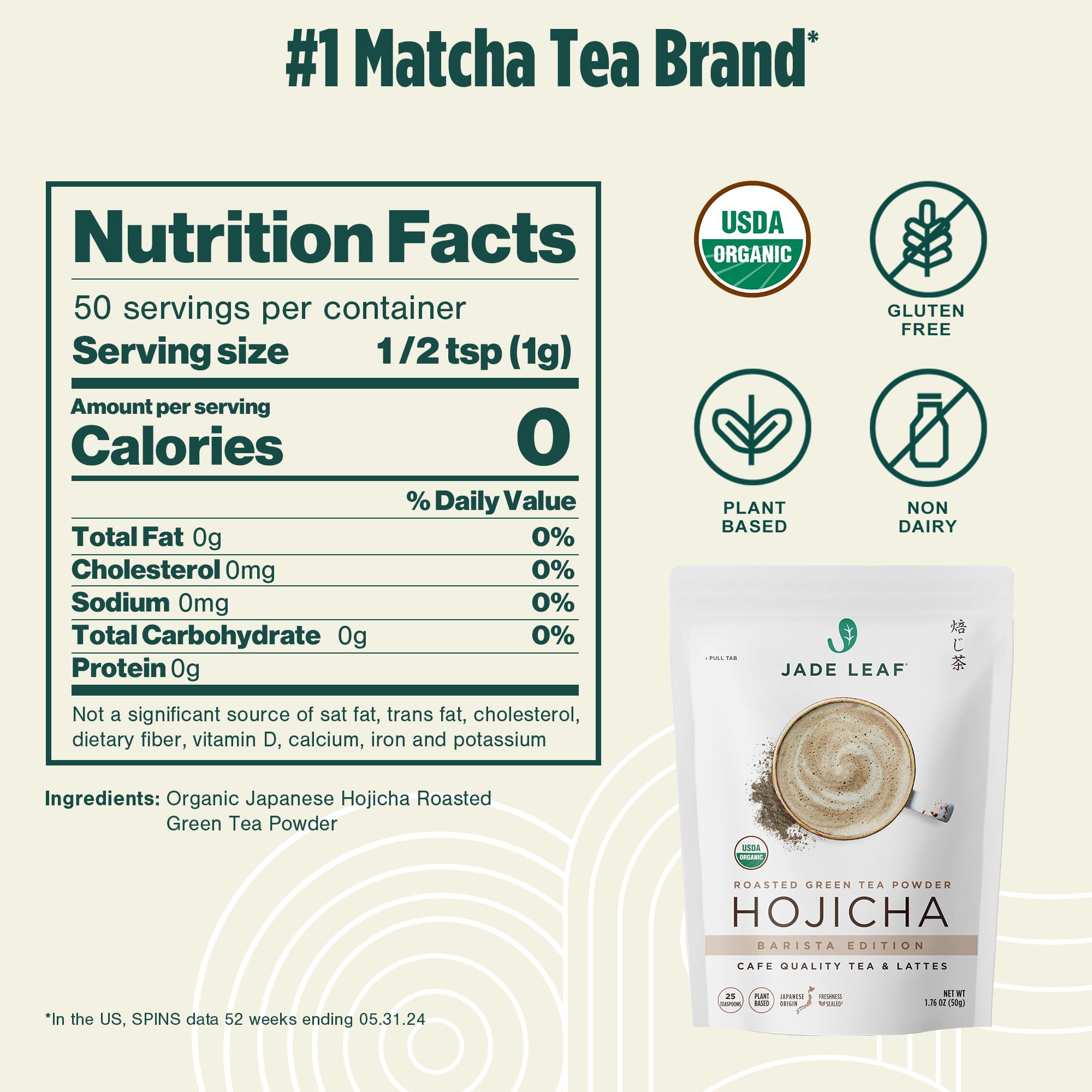 Jade Leaf Organic Hojicha Powder, Barista Edition, Roasted Green Tea (1.76 oz) qdc0r