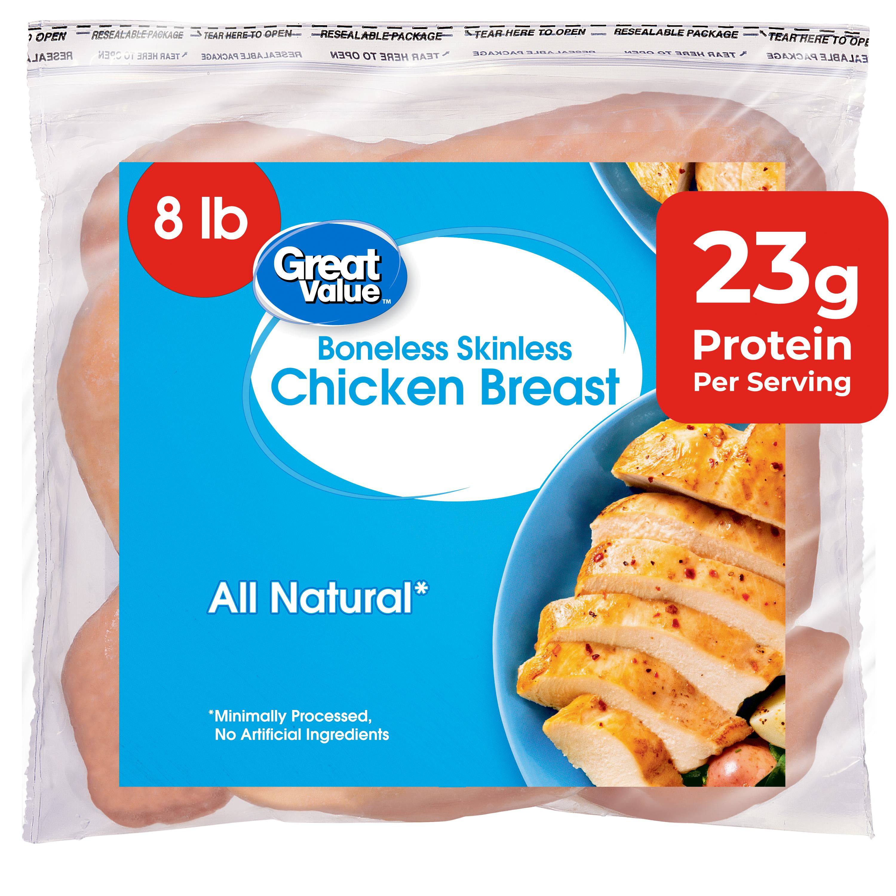 Great Value All Natural Boneless Skinless Chicken Breast (Frozen, 8 lb) fpkh8