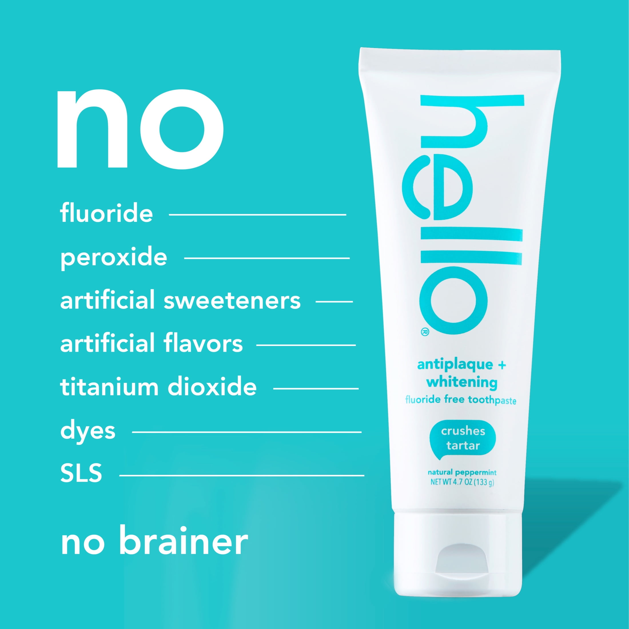 Hello Antiplaque and Whitening Fluoride Free Toothpaste, Natural Peppermint (4.7 oz) 70by1