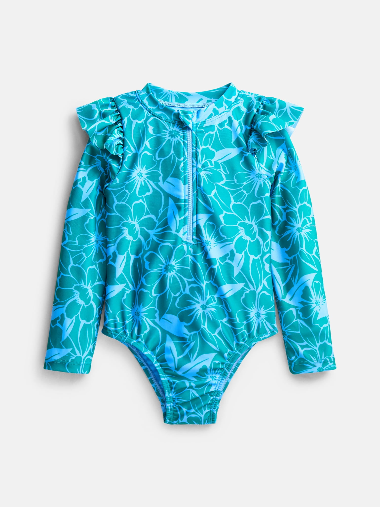 Wonder Nation Baby and Toddler Girls Long Sleeve Zip Rash Guard Swimsuit (Pink, 2T) k8n4s