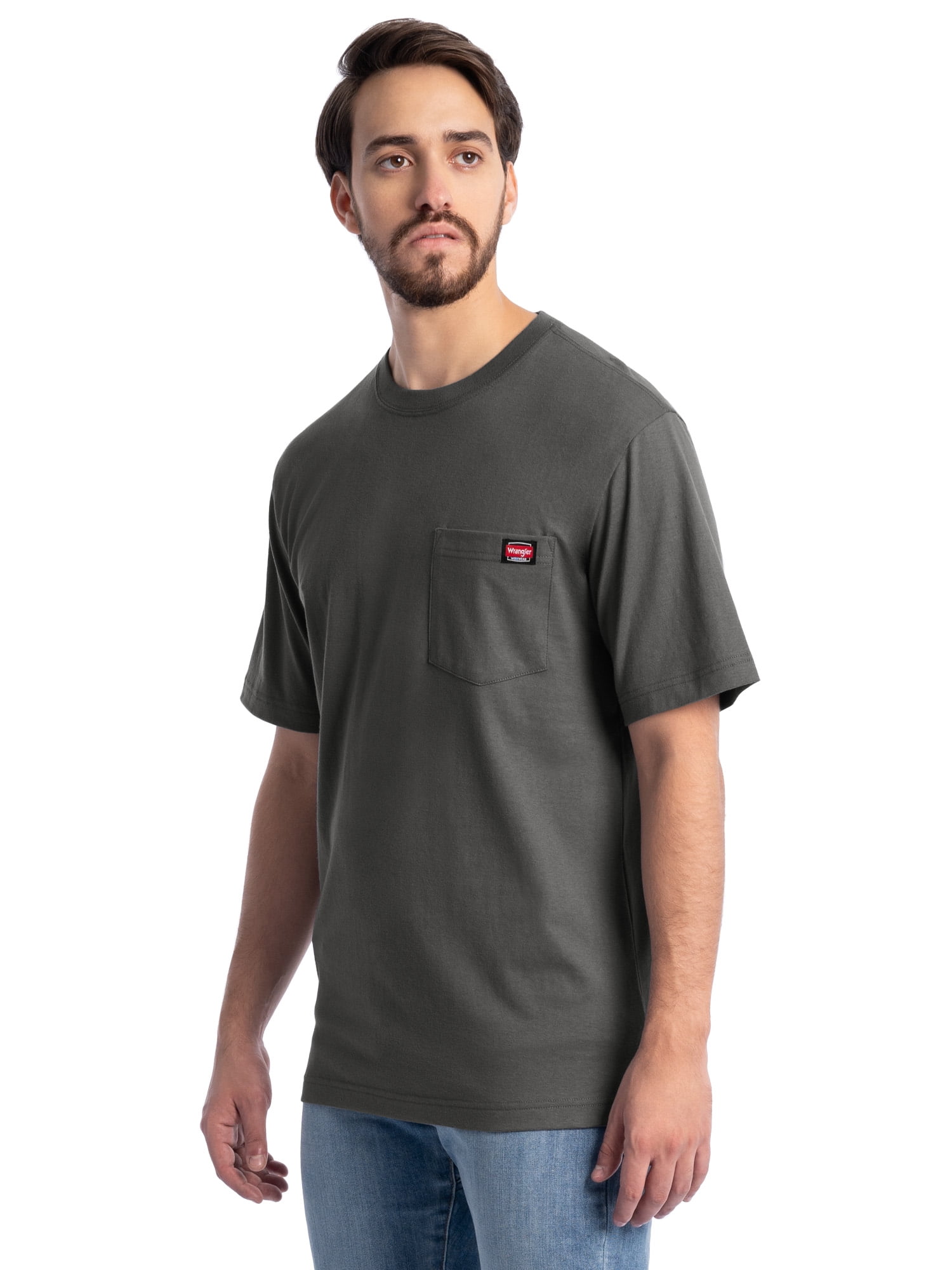 Wrangler Workwear Men's Short Sleeve Pocket T-Shirt (Grey, S) 3-Pack scu55