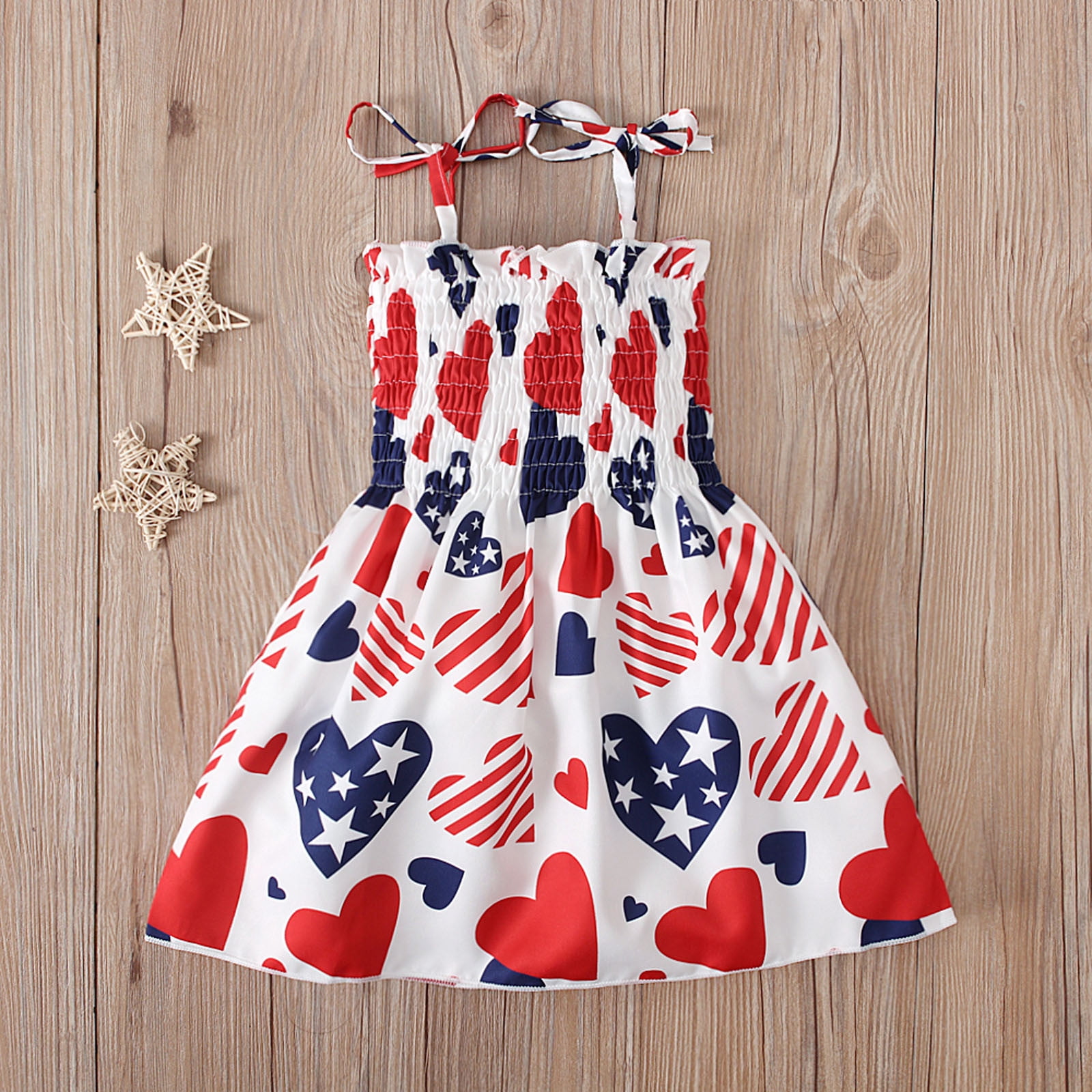 OAVQHLG3B Girls American Flag Patriotic Sundress Sleeveless Summer Beach Dress (Red White and Blue, 1-6 Years) urx85