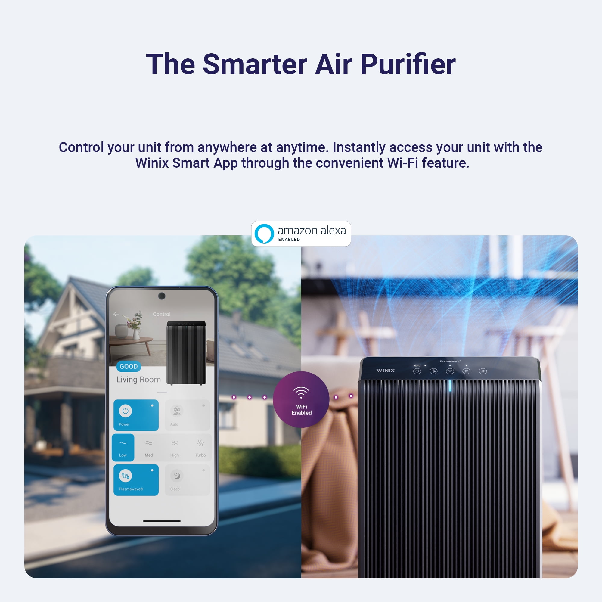 Winix 5510 Air Purifier for Large Rooms with True HEPA Filter and WiFi Connectivity (Grey, 1881 sq ft) 5u92c